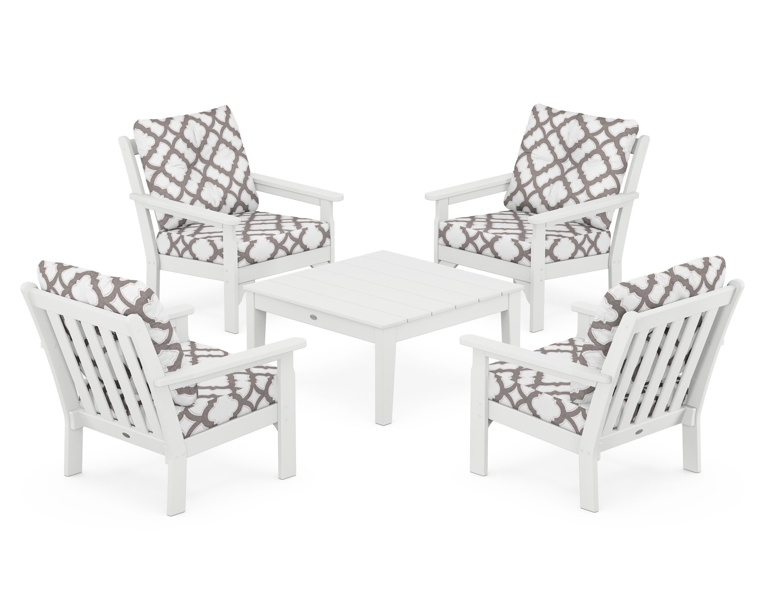 Vineyard 5-Piece Deep Seating Conversation Set in White / Trellis Grey Mist
