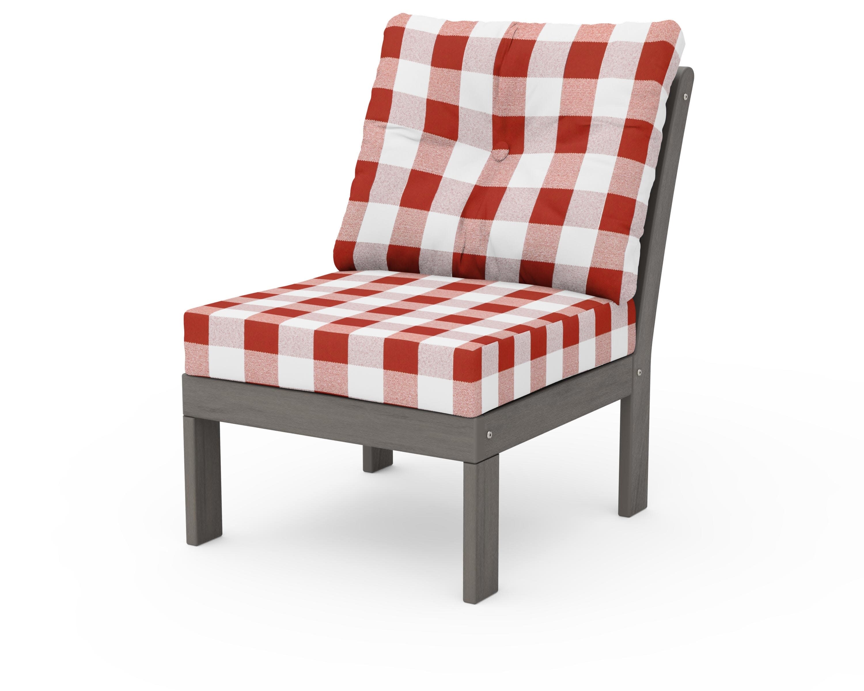 Vineyard Modular Armless Chair in Driftwood / Buffalo Plaid Crimson