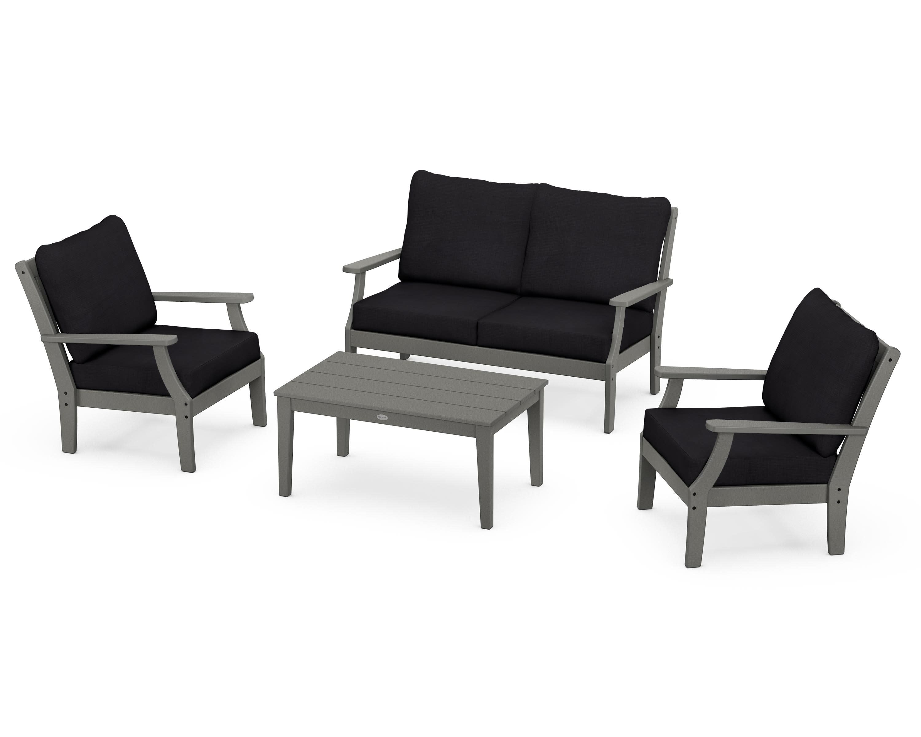 Braxton 4-Piece Deep Seating Chair Set in Slate Grey / Midnight Linen