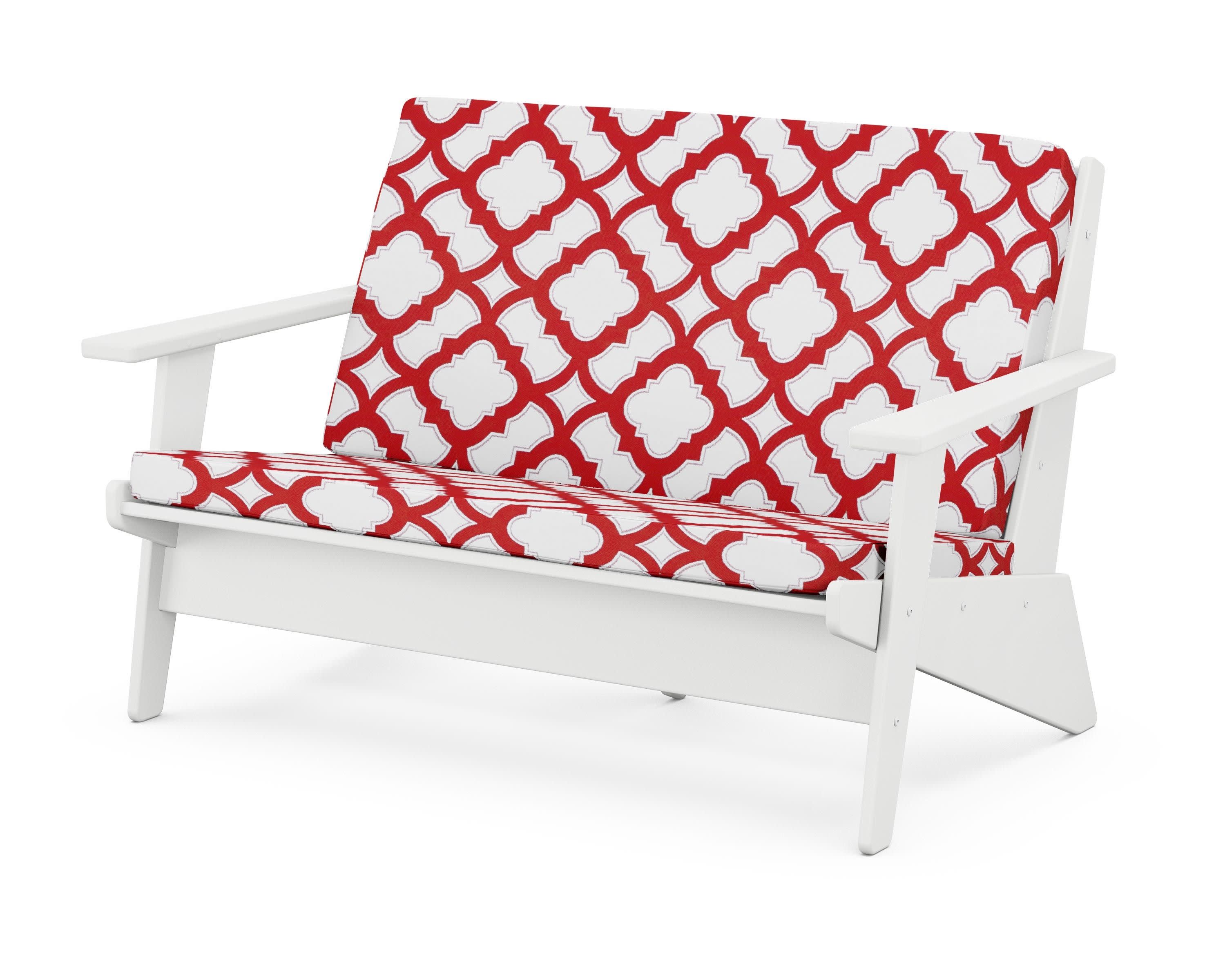 Riviera Modern Lounge Loveseat in White / Trellis Crimson