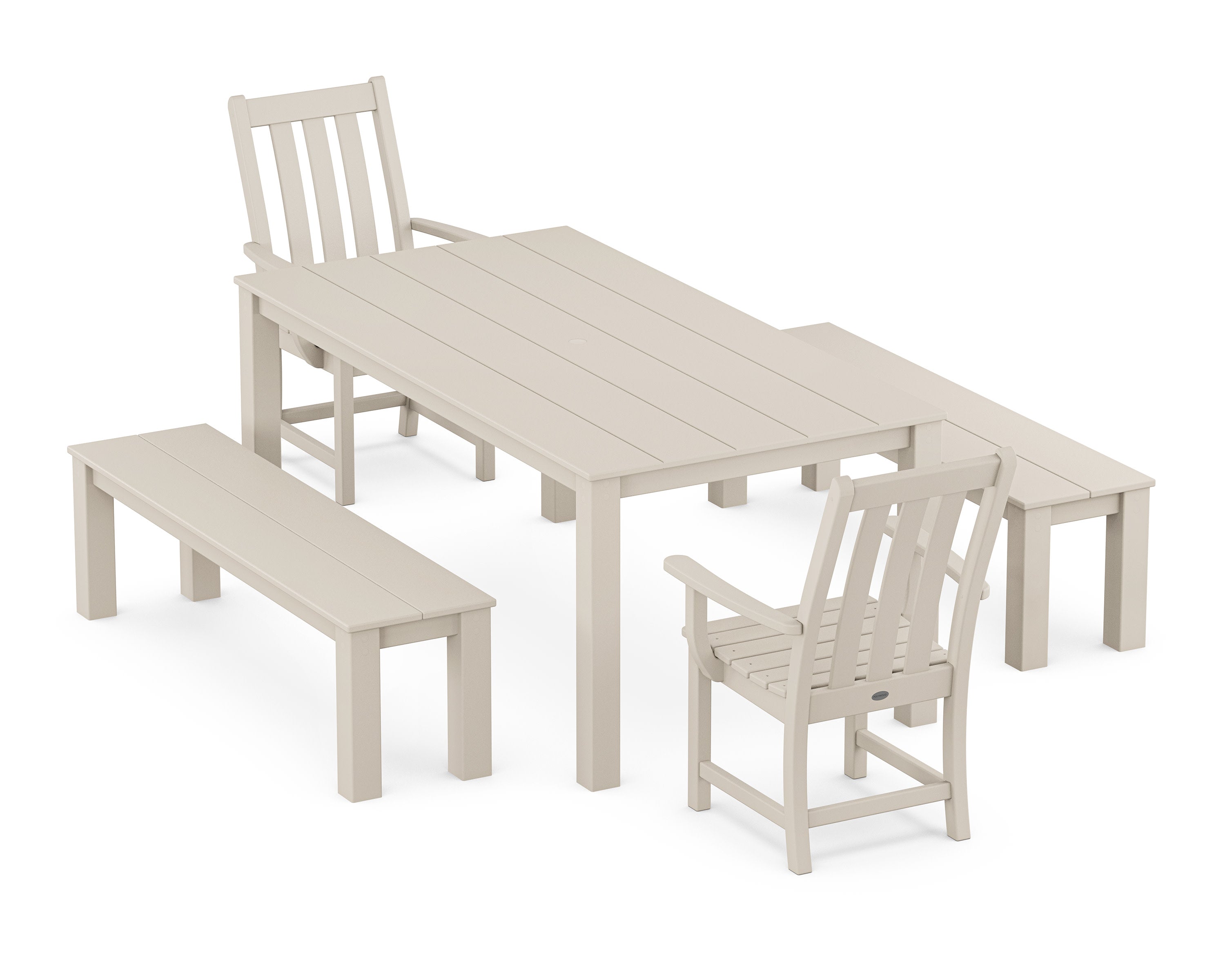 Vineyard 5-Piece Parsons Dining Set with Benches in Sand