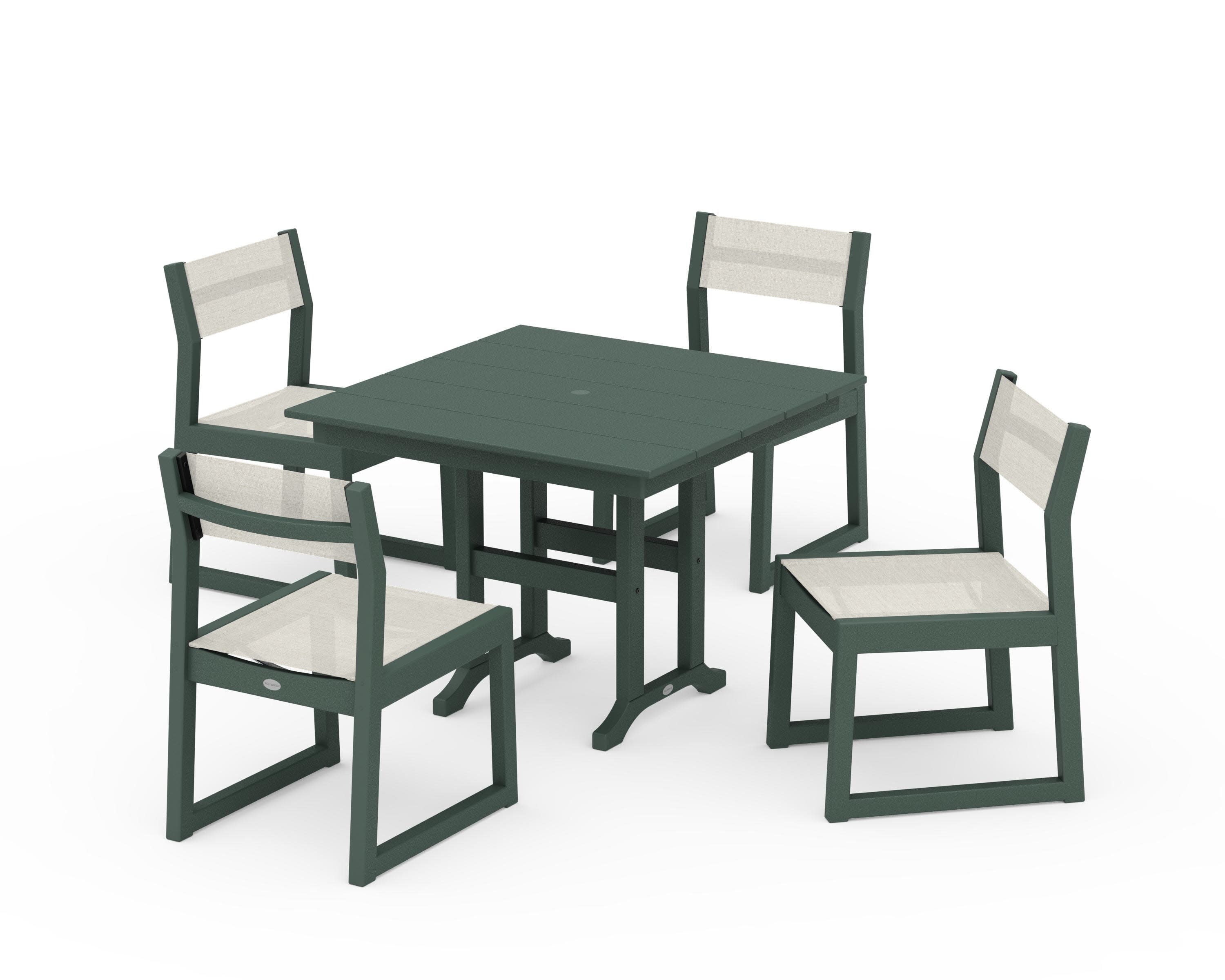 EDGE Sling Side Chair 5-Piece Farmhouse Dining Set in Green / Parchment Sling