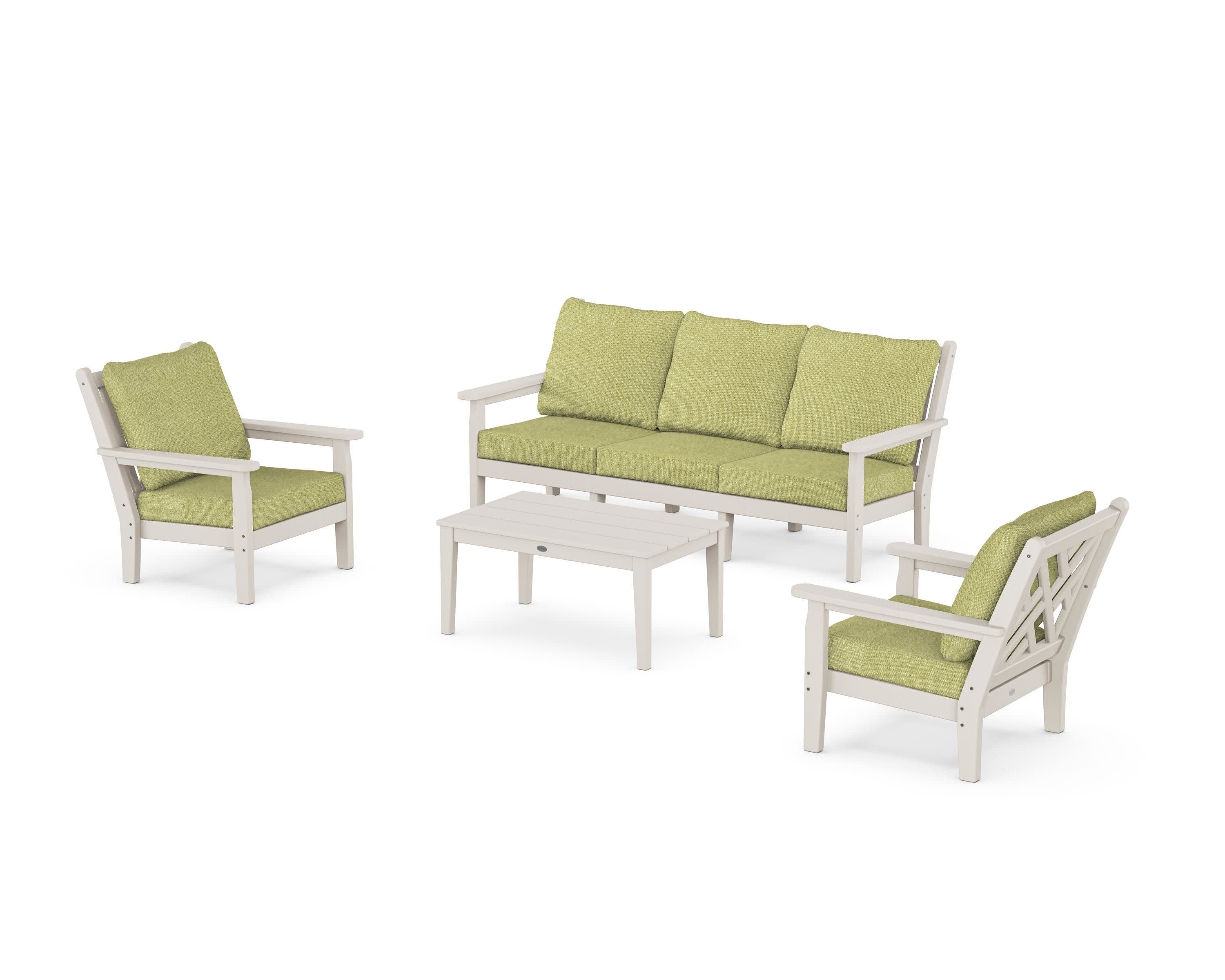 Chippendale 4-Piece Deep Seating Set with Sofa in Sand / Chartreuse Boucle