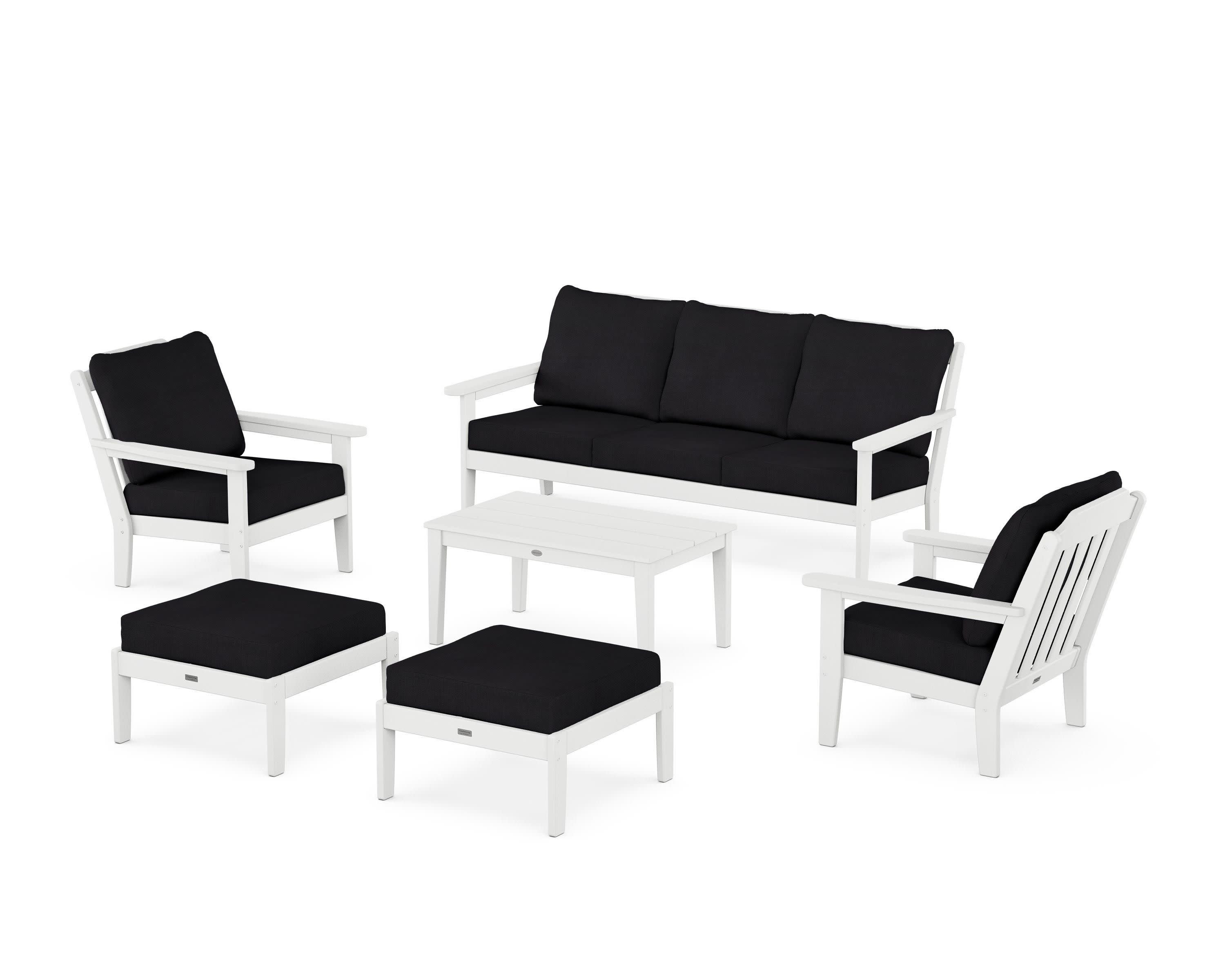 Cottage 6-Piece Lounge Sofa Set in White / Midnight Linen