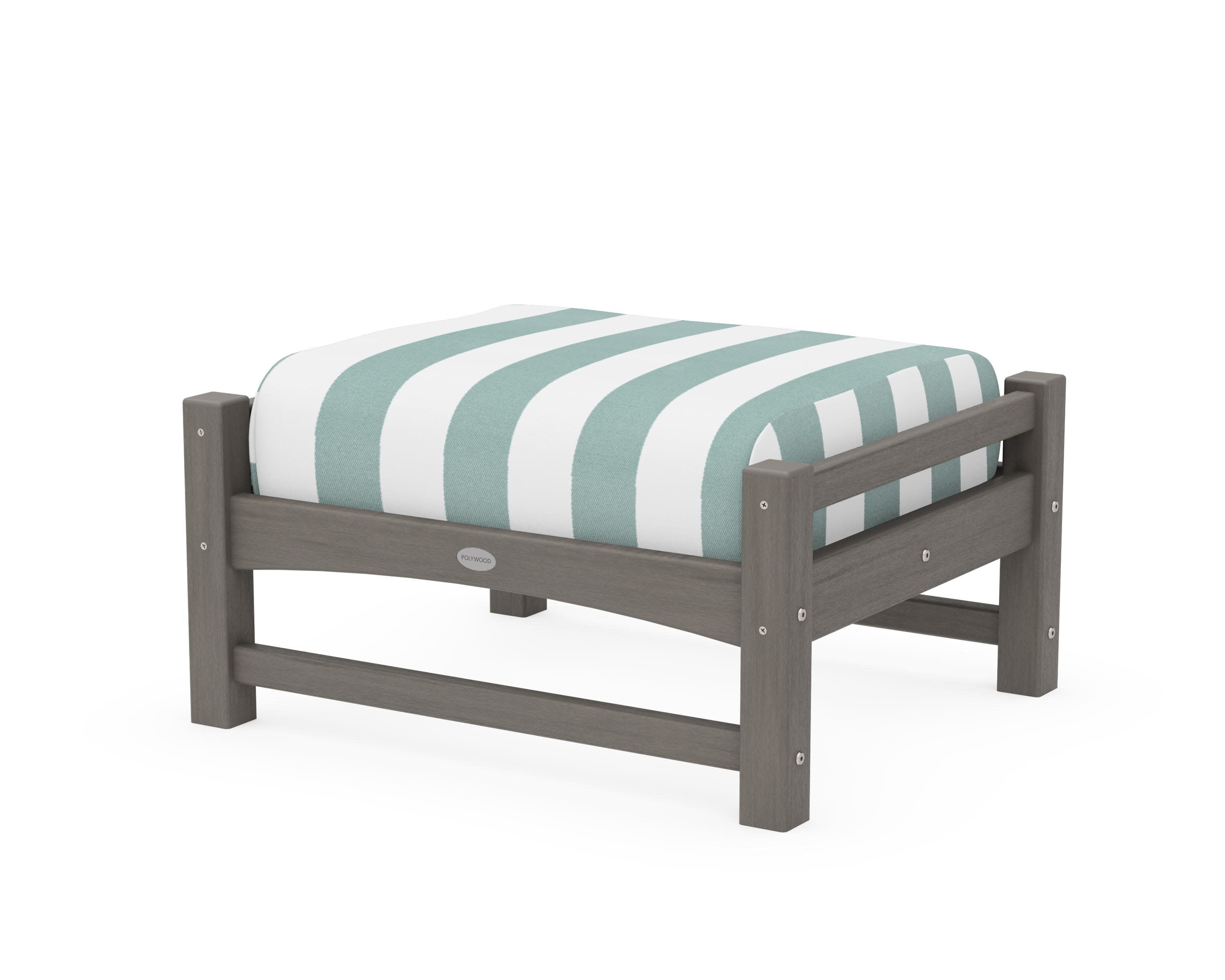 Club Ottoman in Driftwood / Cabana Stripe Glacier Spa