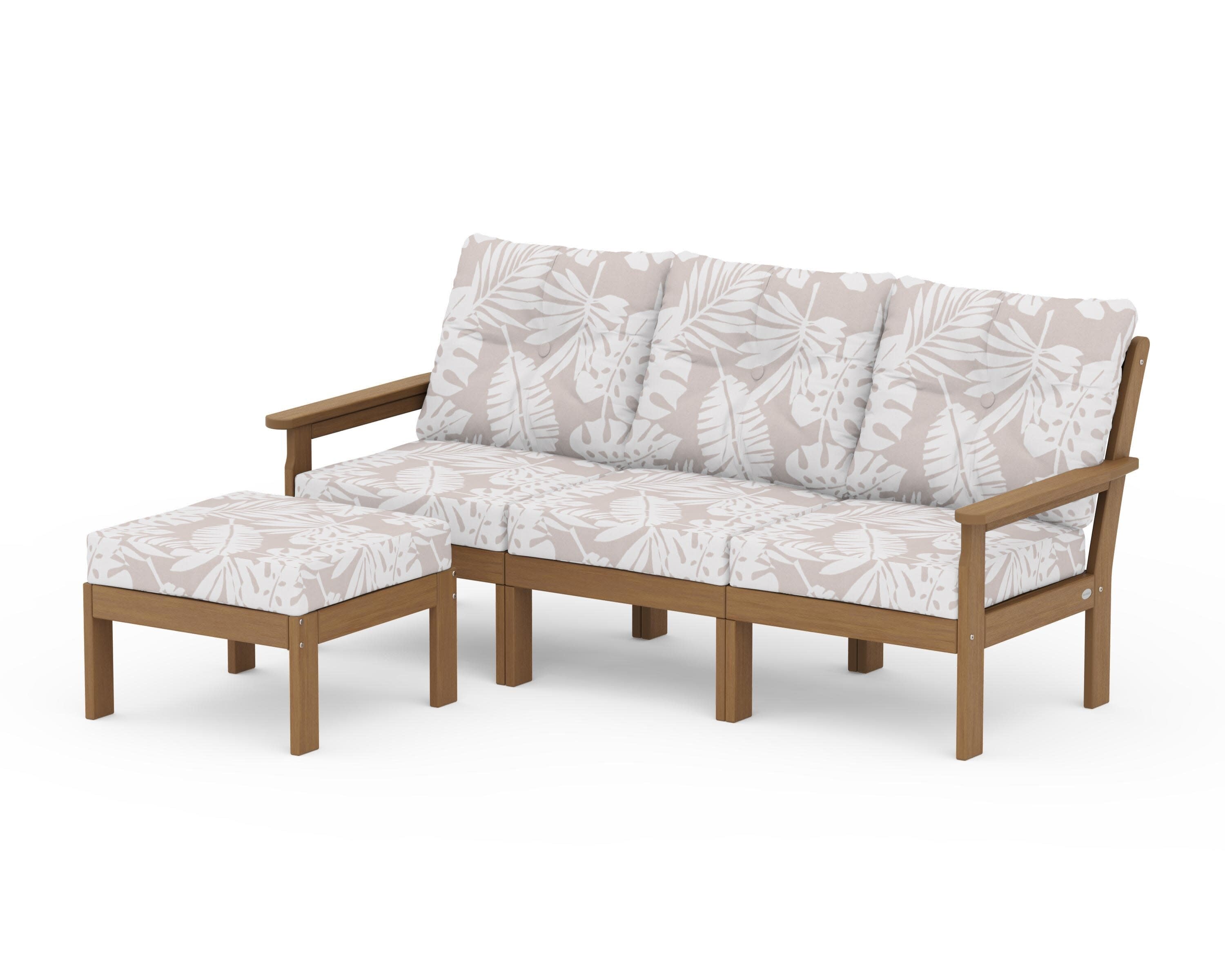 Vineyard 4-Piece Sectional with Ottoman in Natural / Leaf Dune Burlap