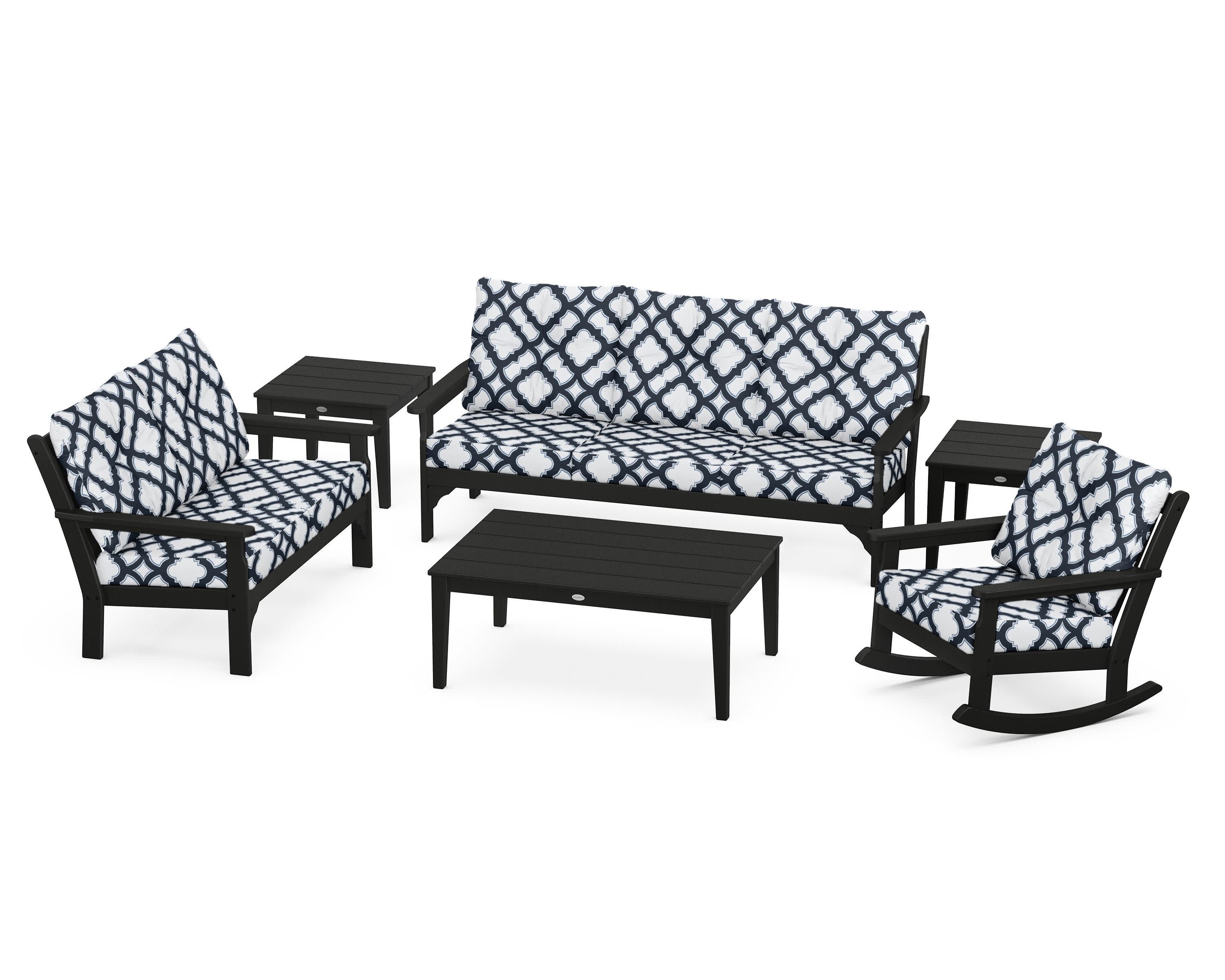 Vineyard 6-Piece Deep Seating Set in Black / Trellis Marine Indigo