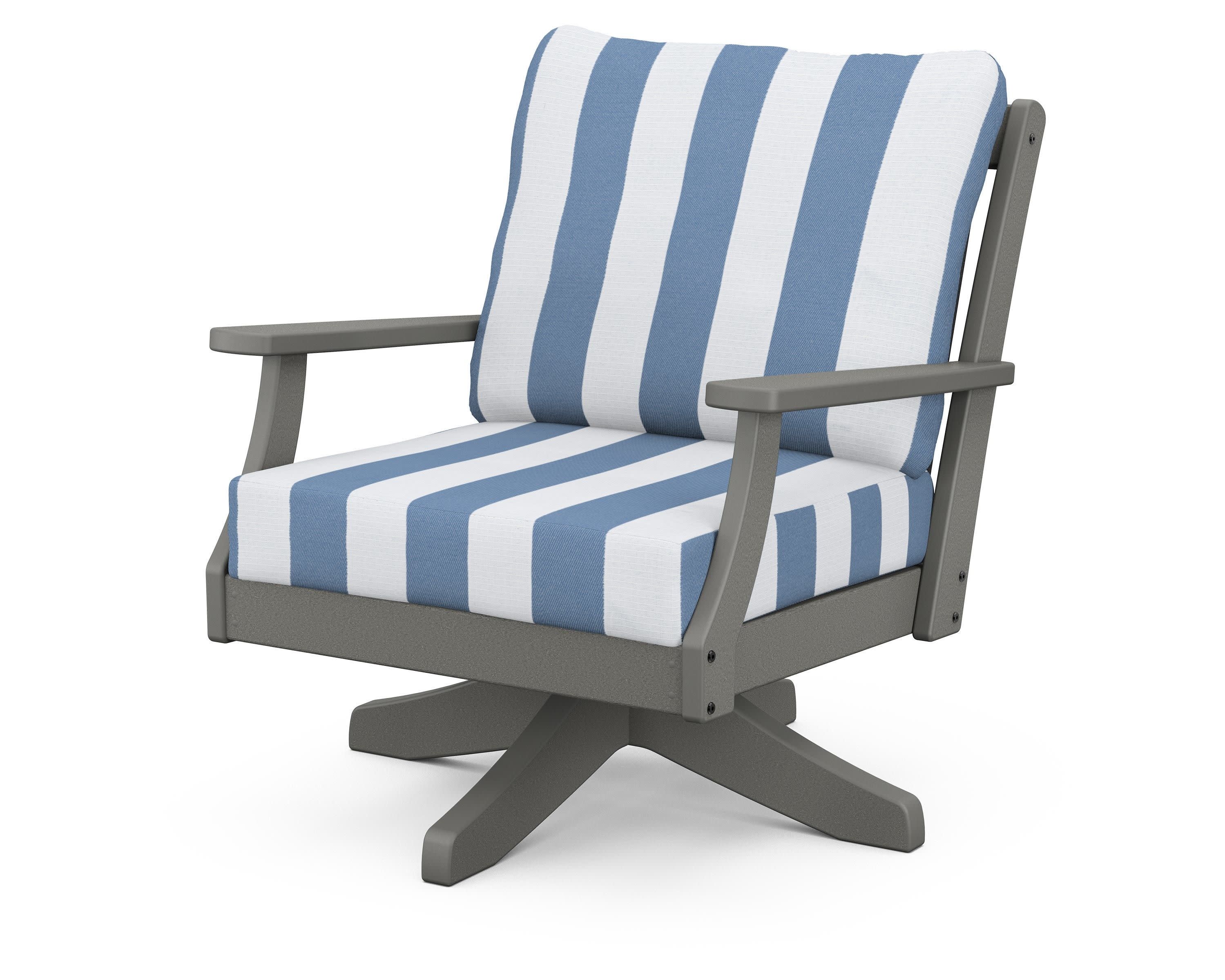Braxton Deep Seating Swivel Chair in Slate Grey / Cabana Stripe Sky Blue