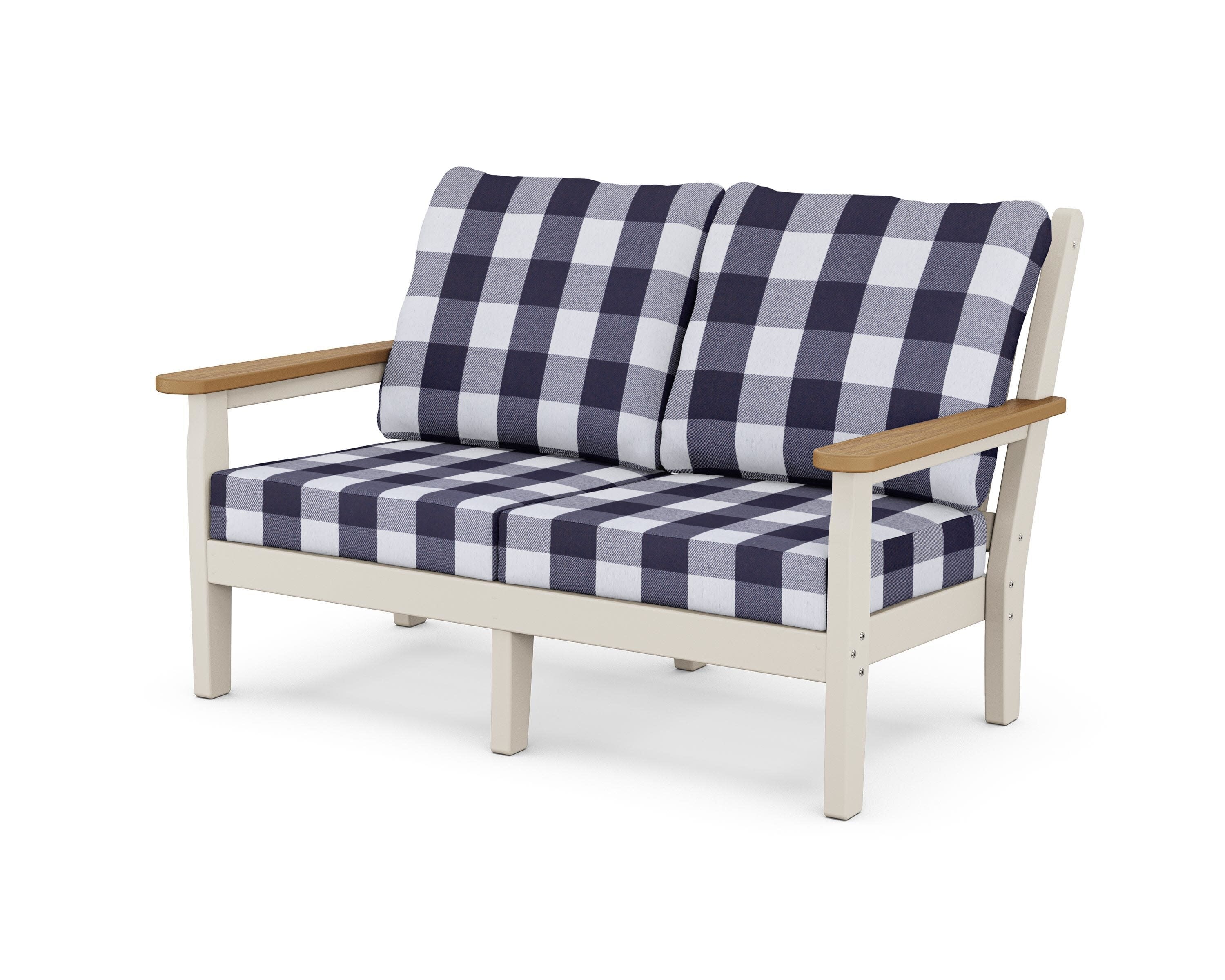 Chippendale Deep Seating Loveseat in Sand / Natural / Buffalo Plaid Navy
