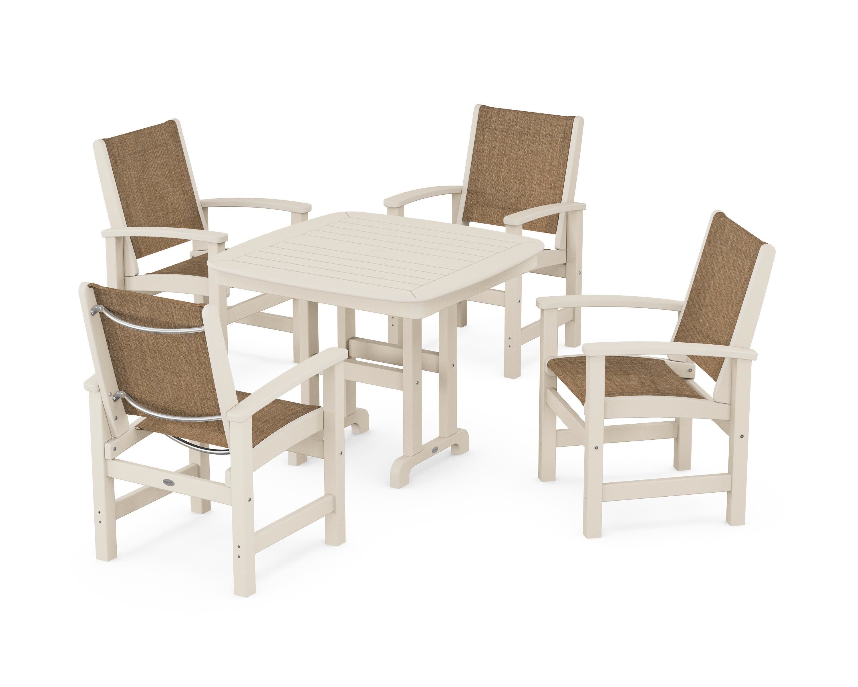 Coastal 5-Piece Dining Set in Sand / Burlap Sling