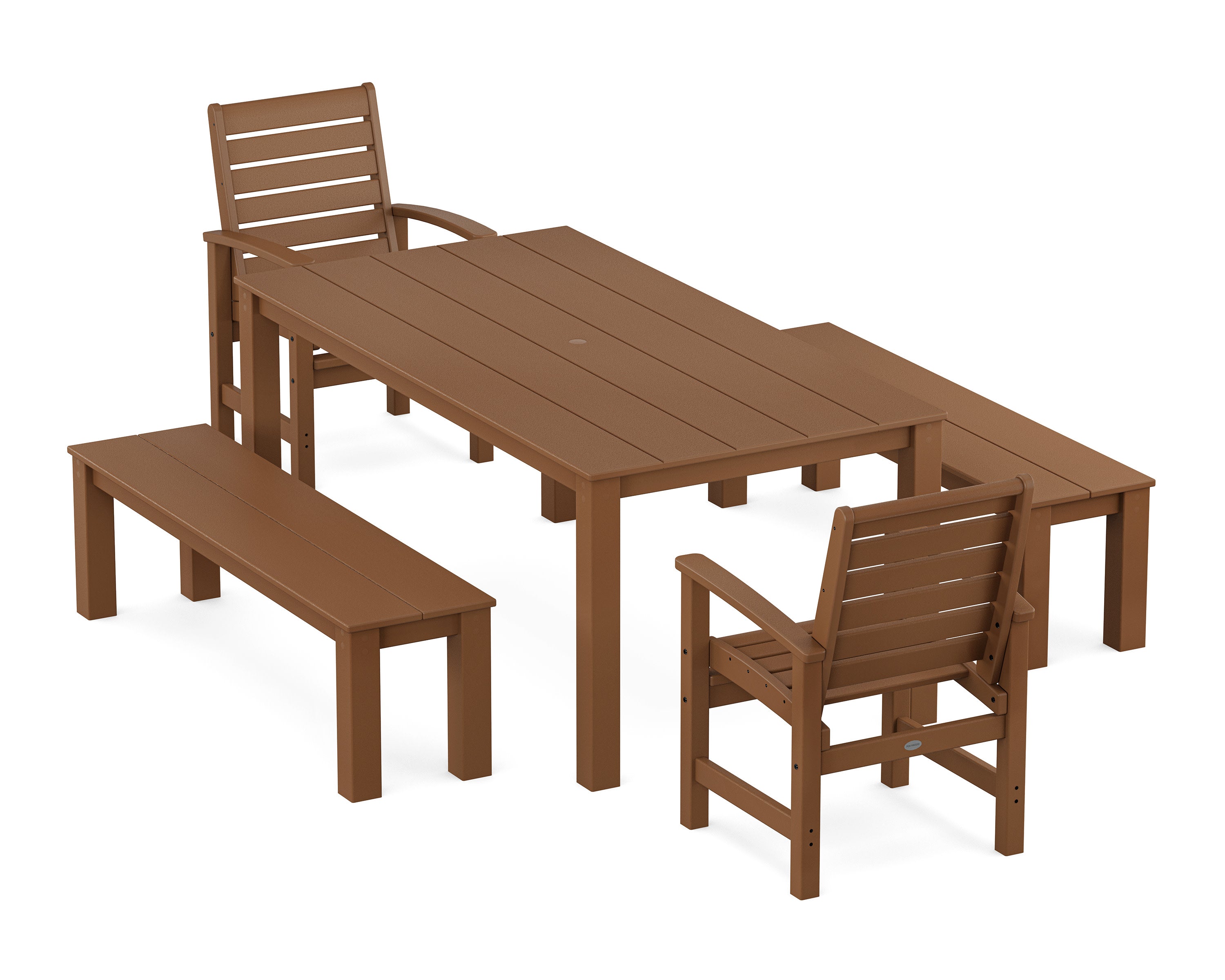 Signature 5-Piece Parsons Dining Set with Benches in Teak
