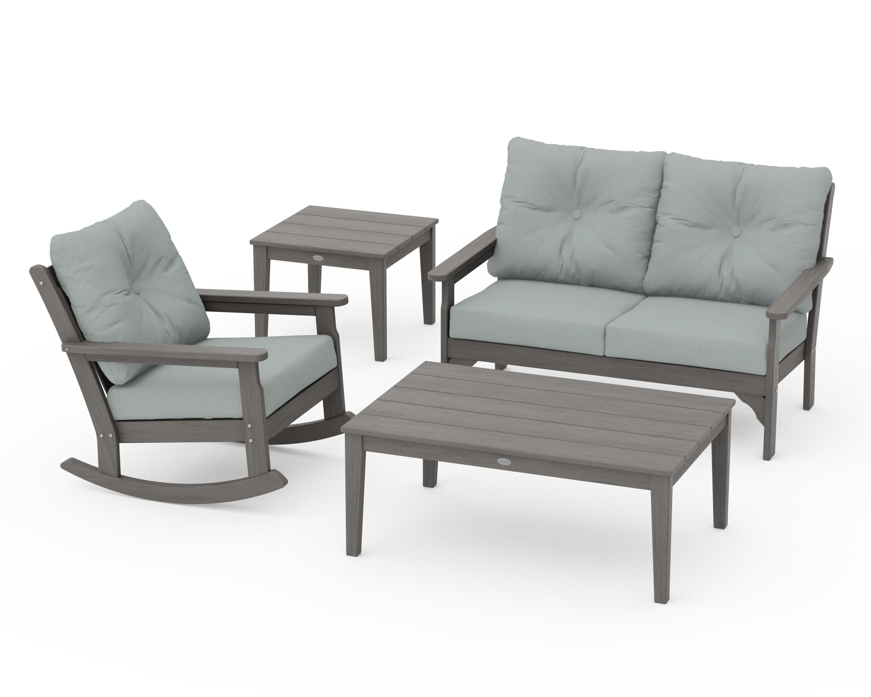 Vineyard 4-Piece Deep Seating Rocker Set in Driftwood / Spa
