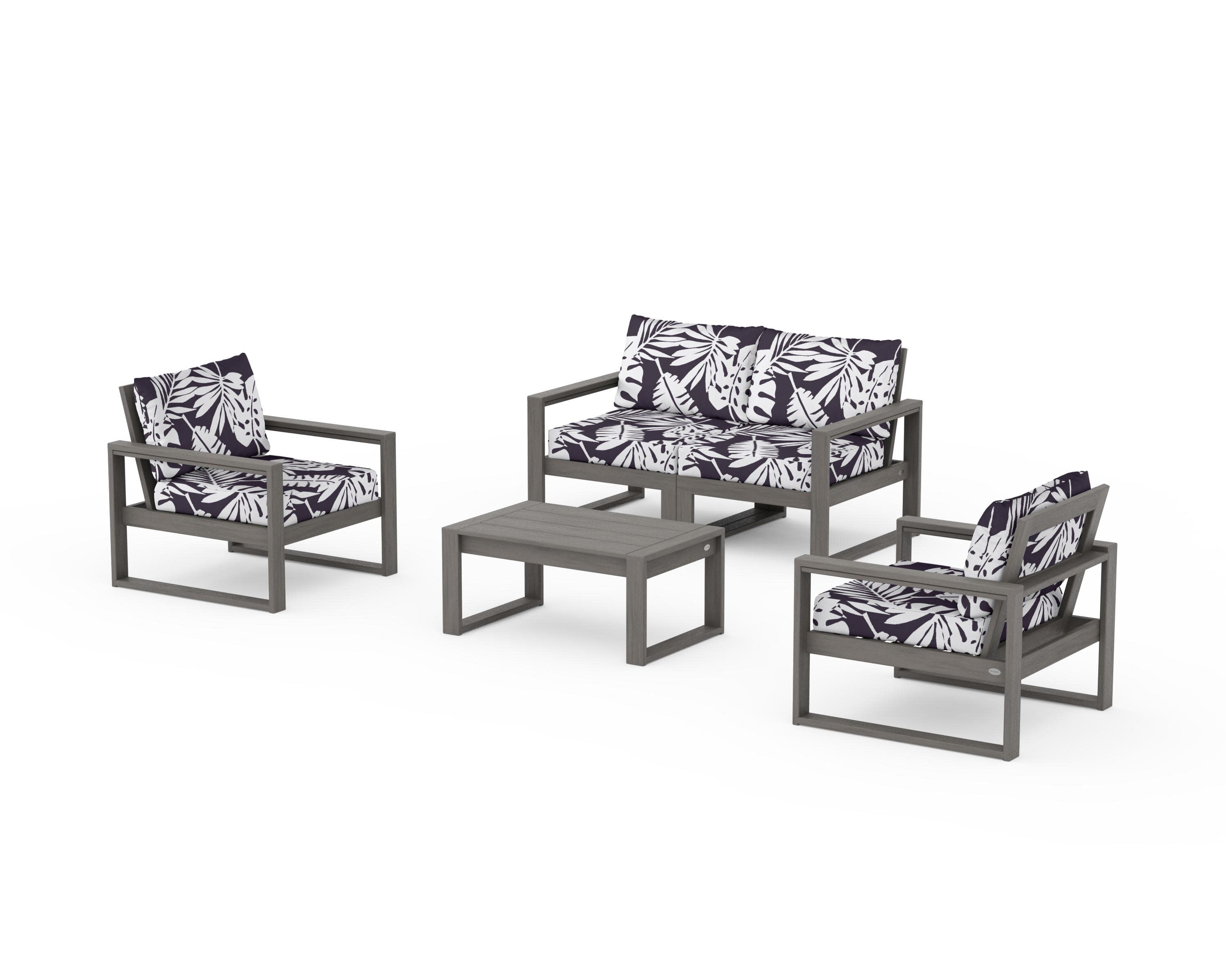 EDGE Sectional 4-Piece Deep Seating Set with Loveseat in Driftwood / Leaf Navy