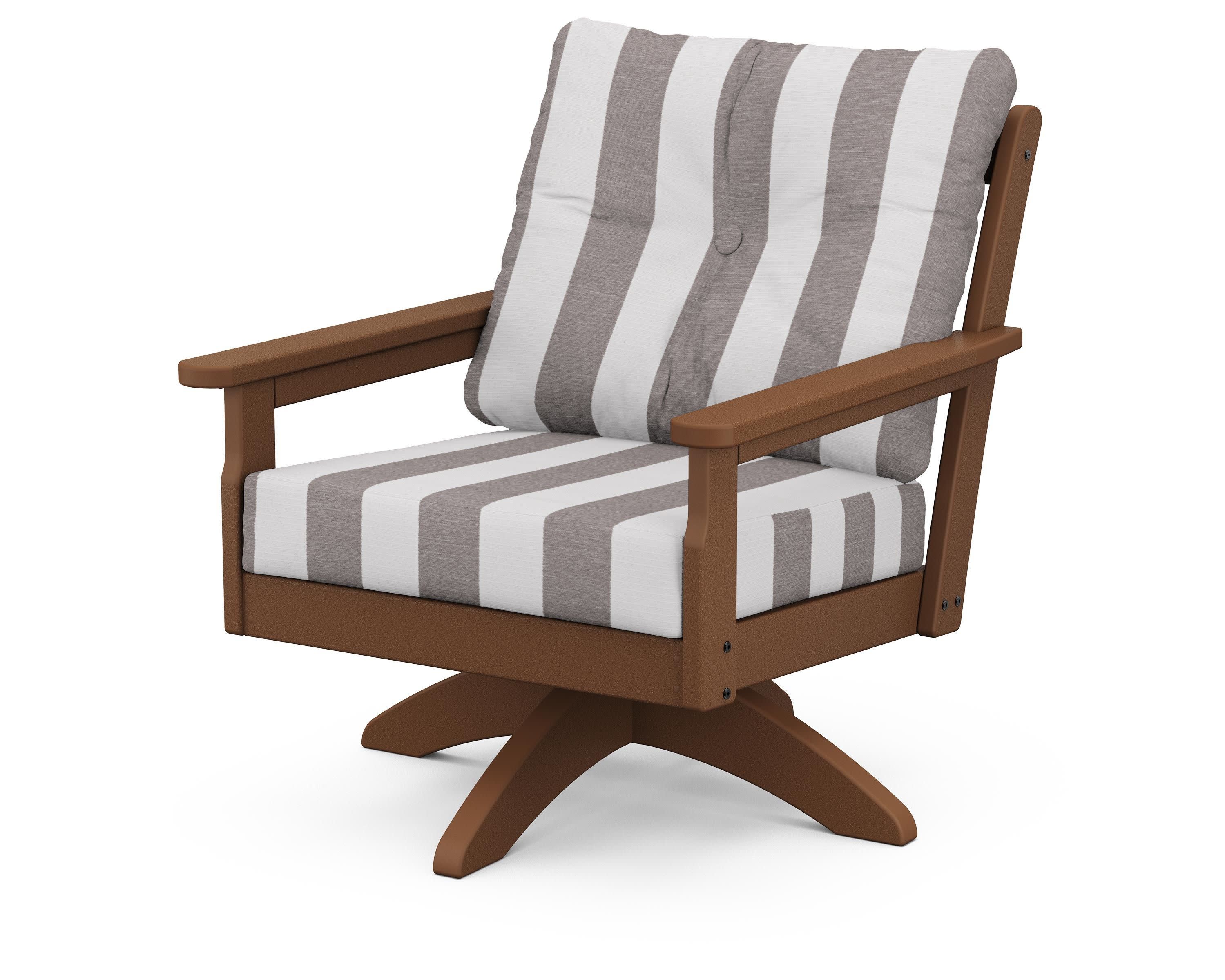 Vineyard Deep Seating Swivel Chair in Teak / Cabana Stripe Grey Mist