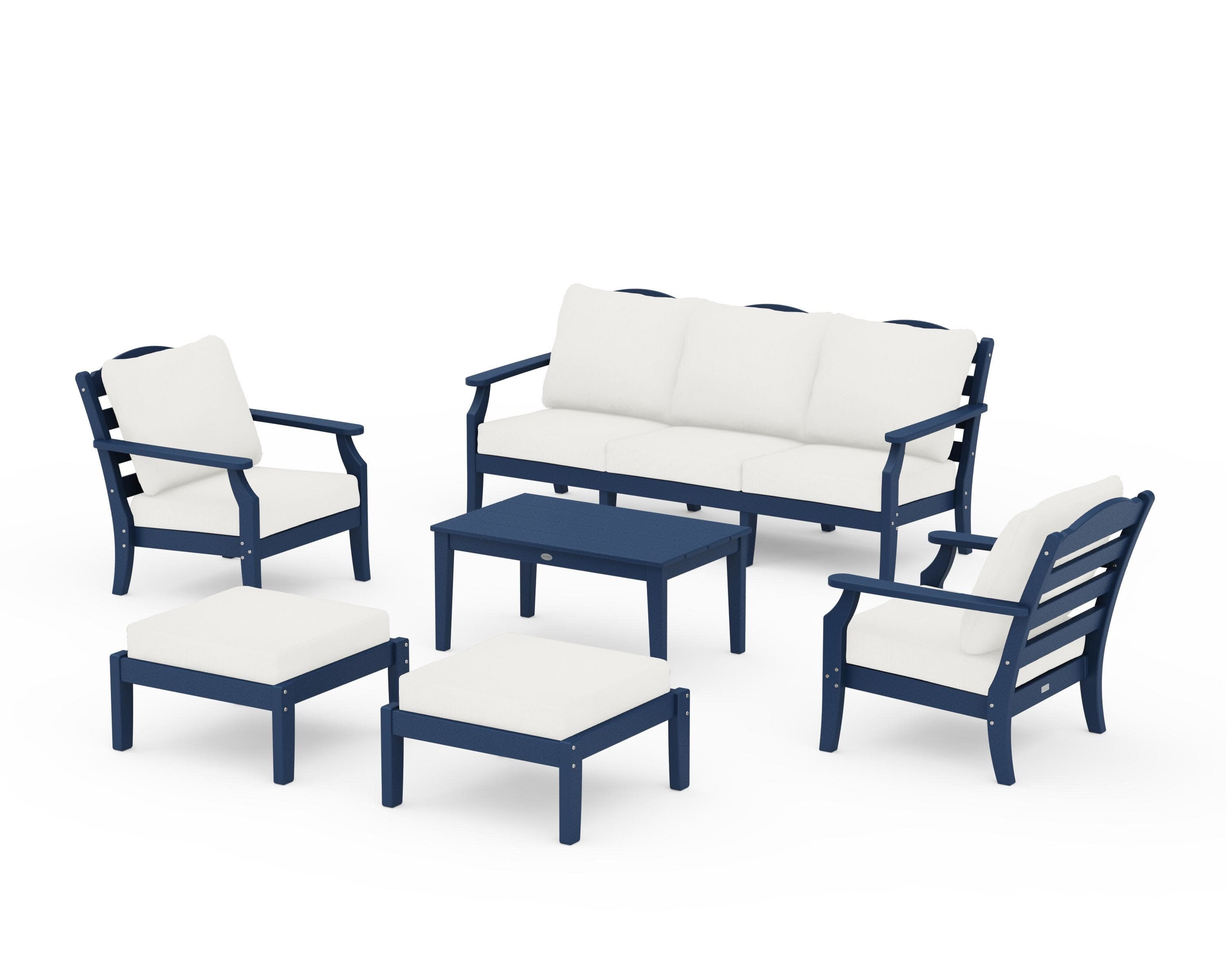 Savannah 6-Piece Lounge Sofa Set in Navy / Natural Linen