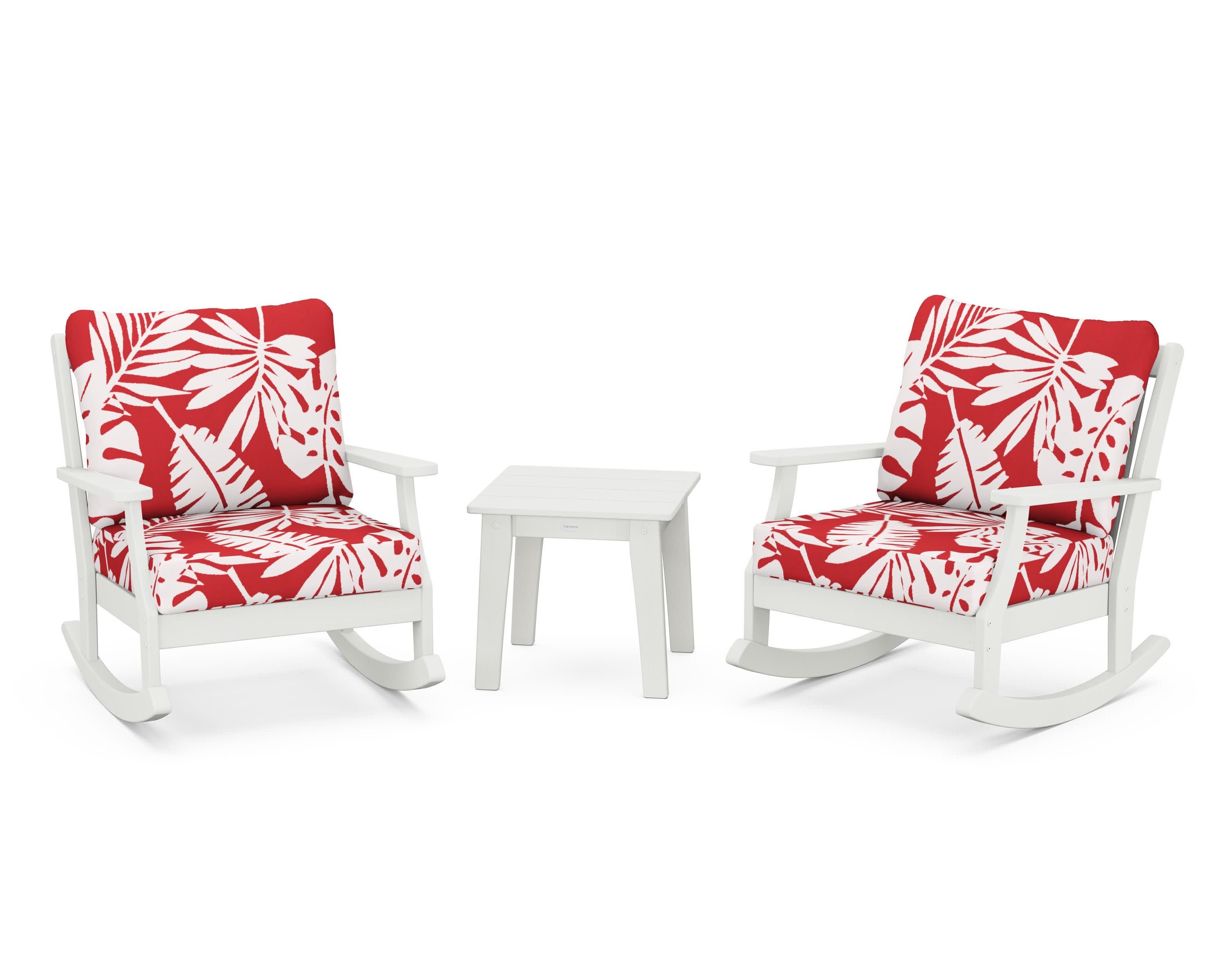 Braxton 3-Piece Deep Seating Rocker Set in Vintage White / Leaf Crimson