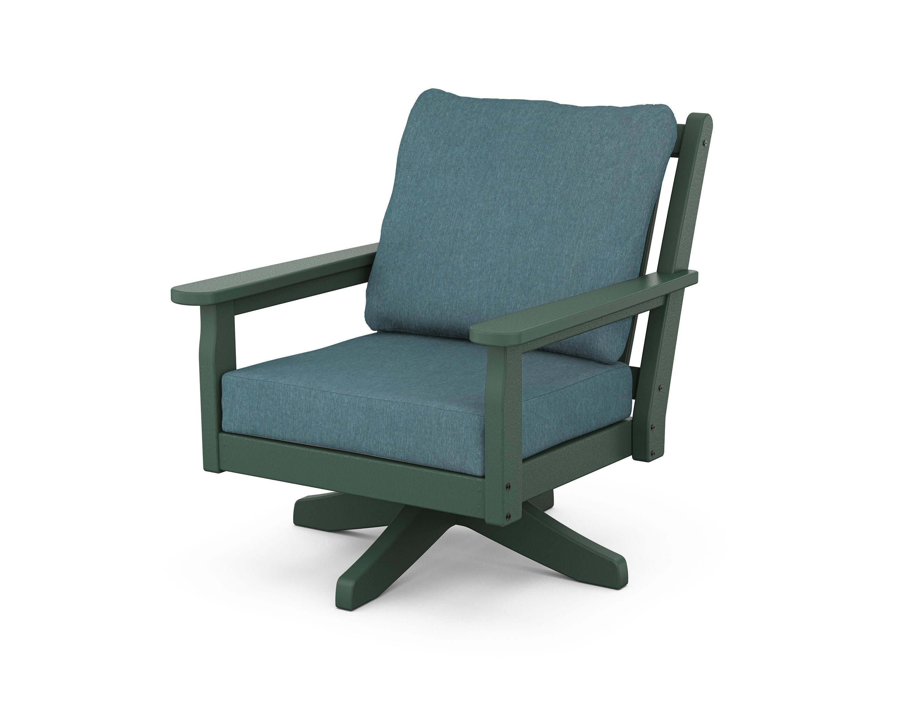 Chippendale Deep Seating Swivel Chair in Green / Ocean Teal