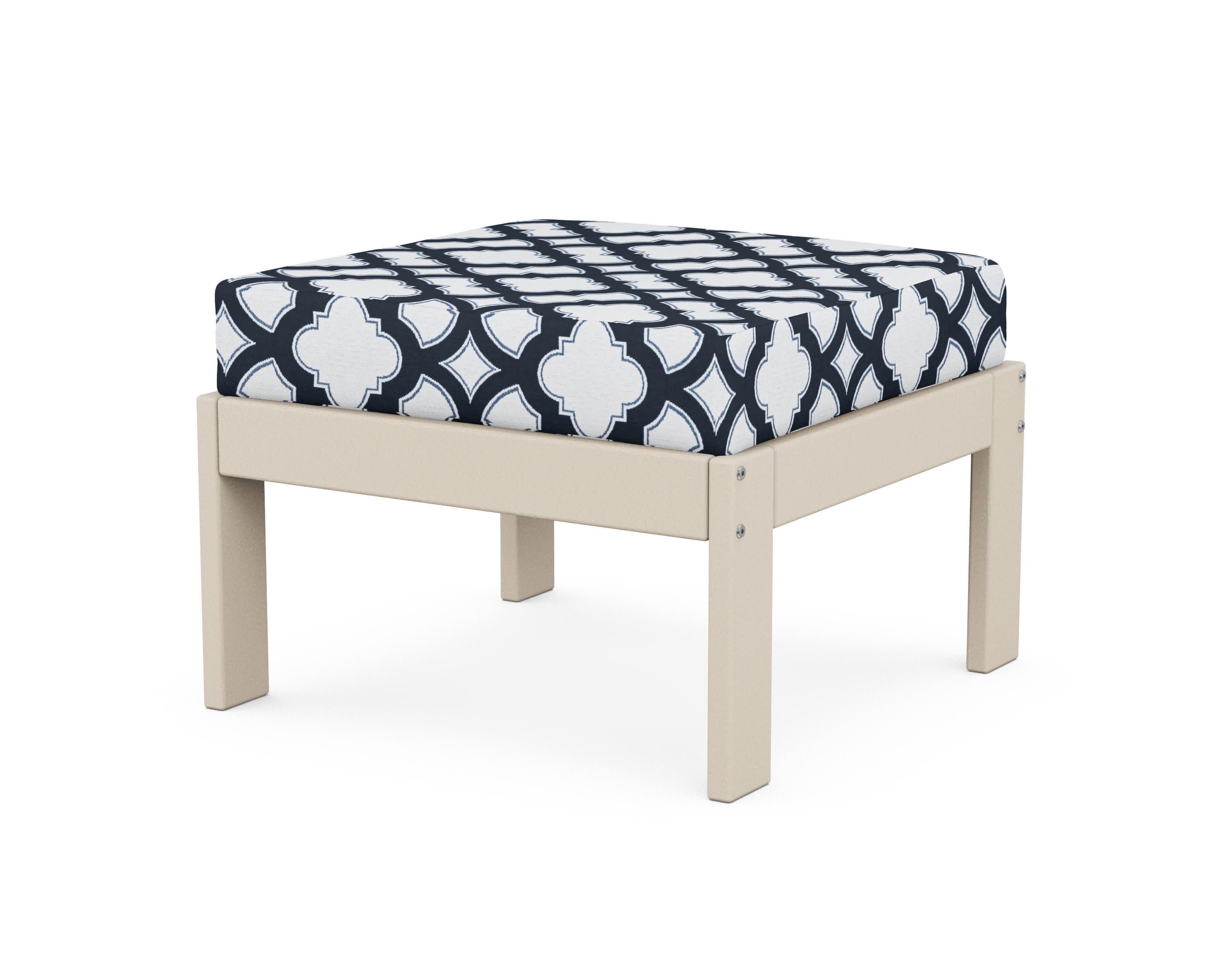 Vineyard Modular Ottoman in Sand / Trellis Marine Indigo