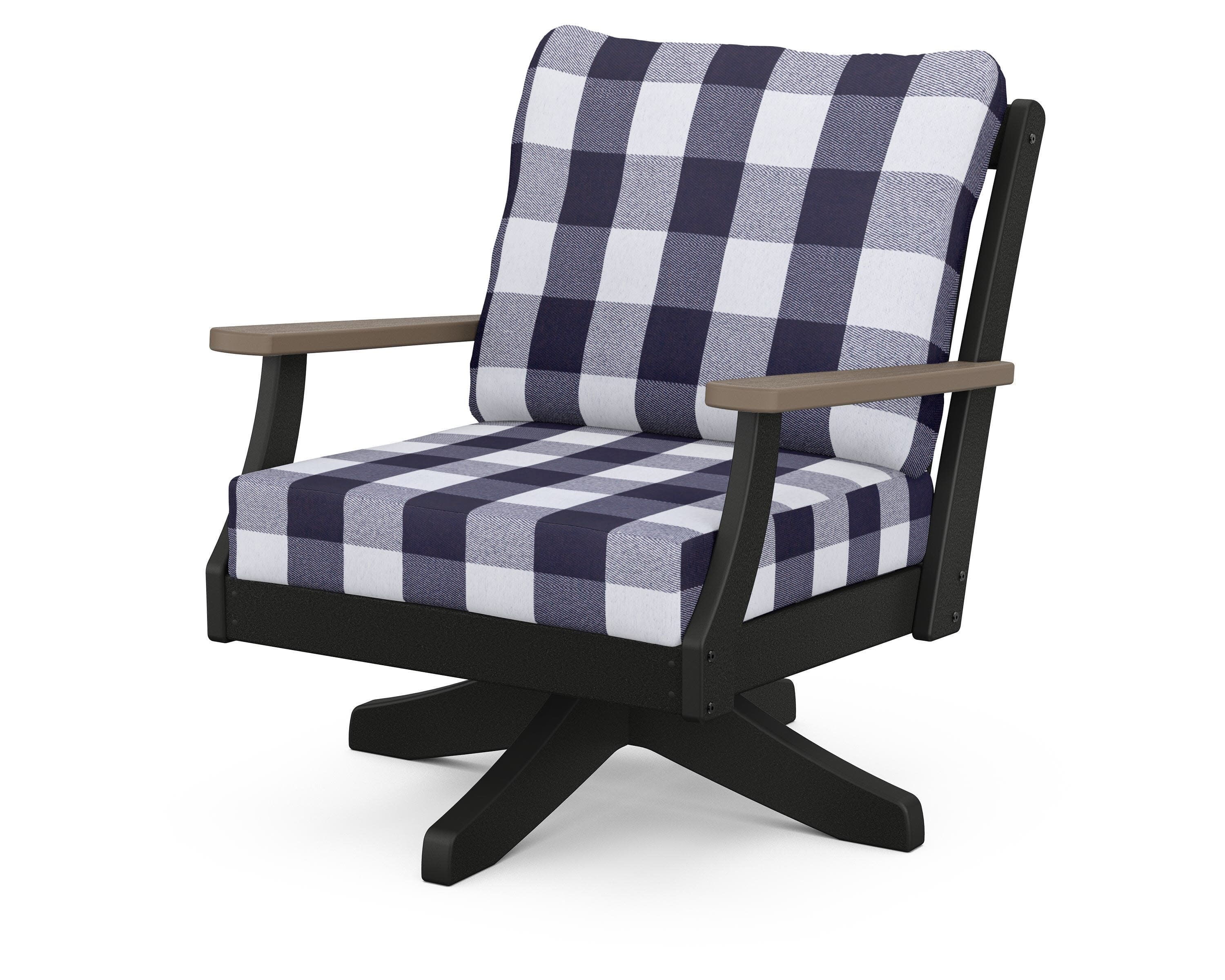 Braxton Deep Seating Swivel Chair in Black / Kona / Buffalo Plaid Navy