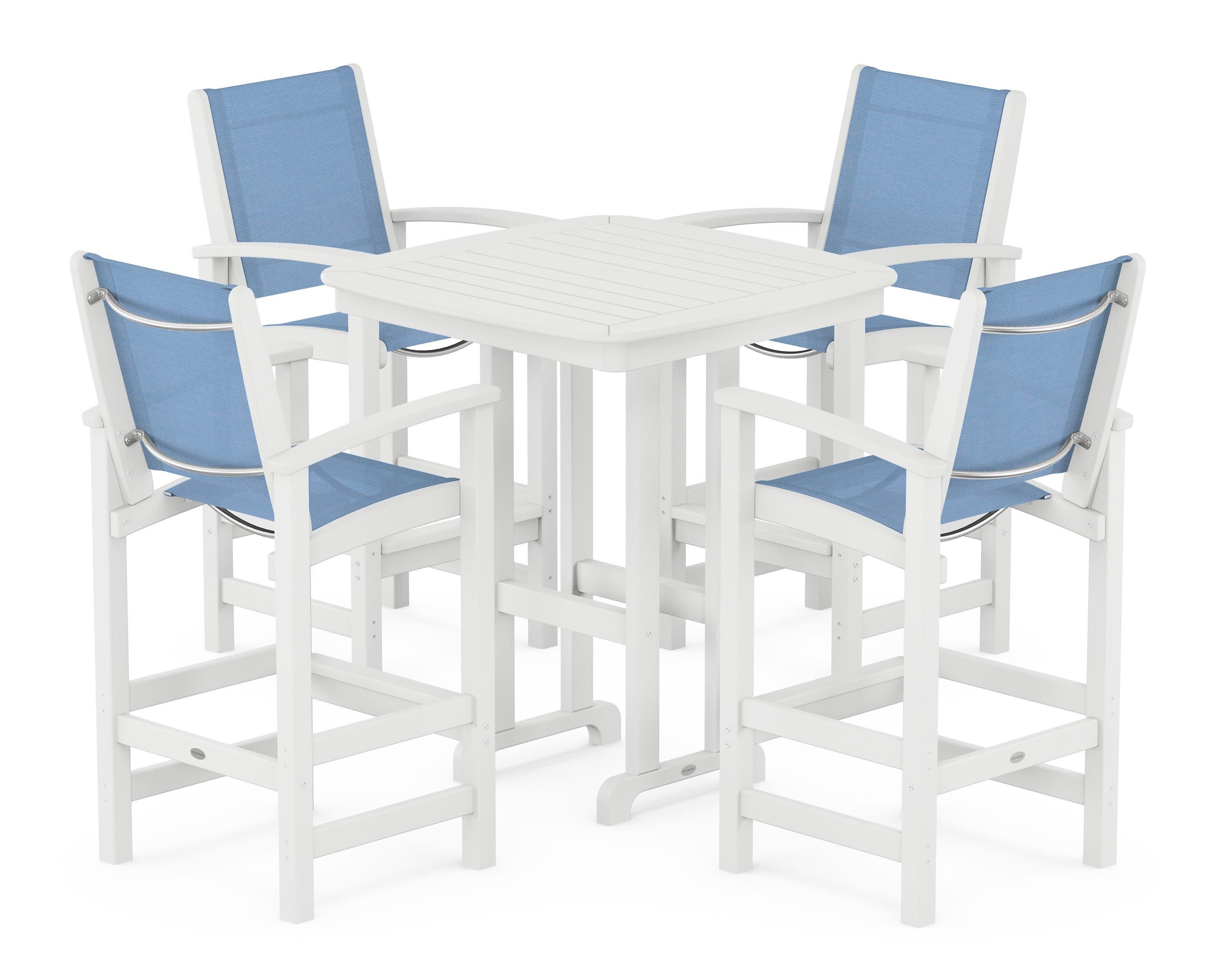 Coastal 5-Piece Bar Set in White / Poolside Sling