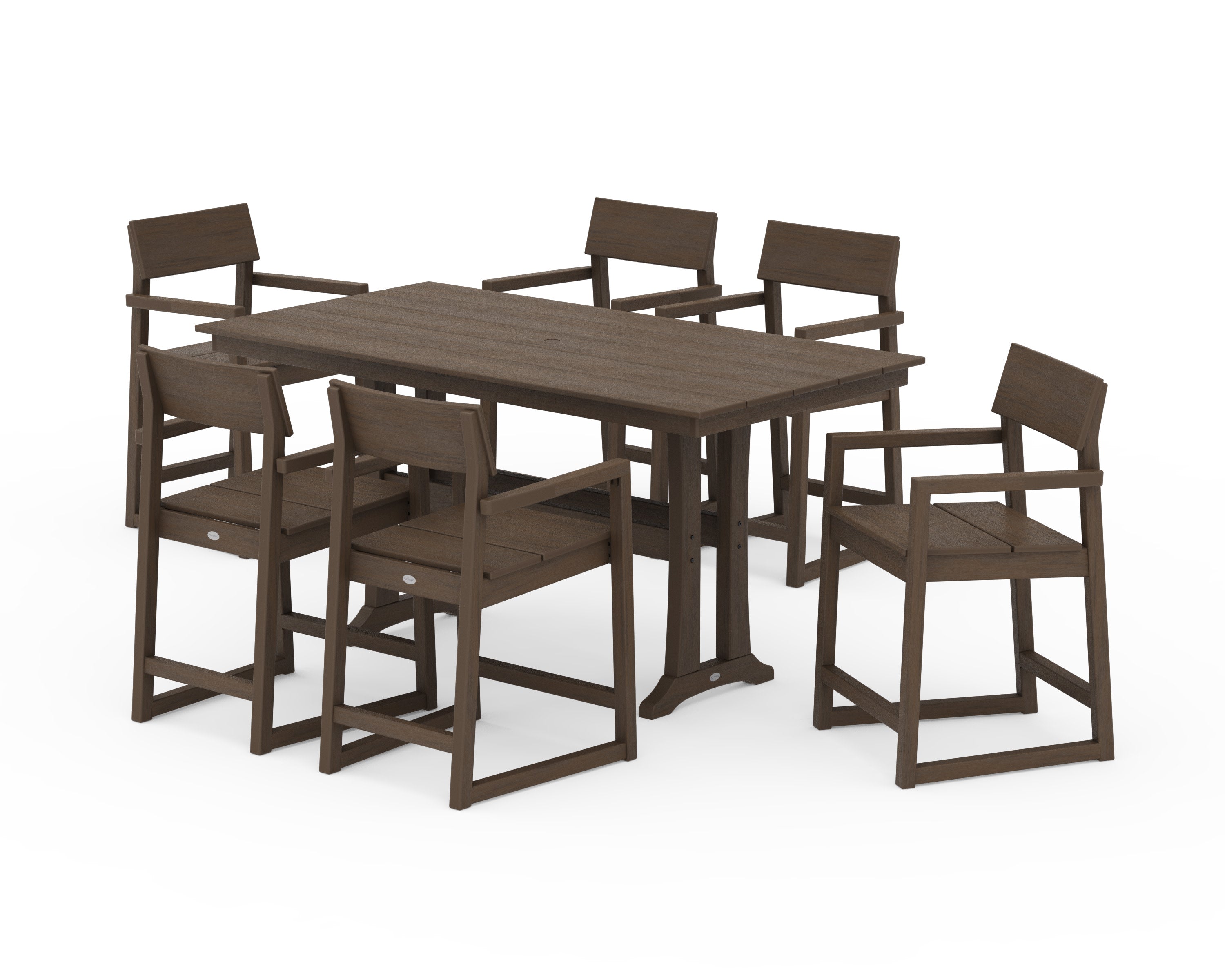 EDGE Arm Chair 7-Piece Farmhouse Counter Set with Trestle Legs in Kona