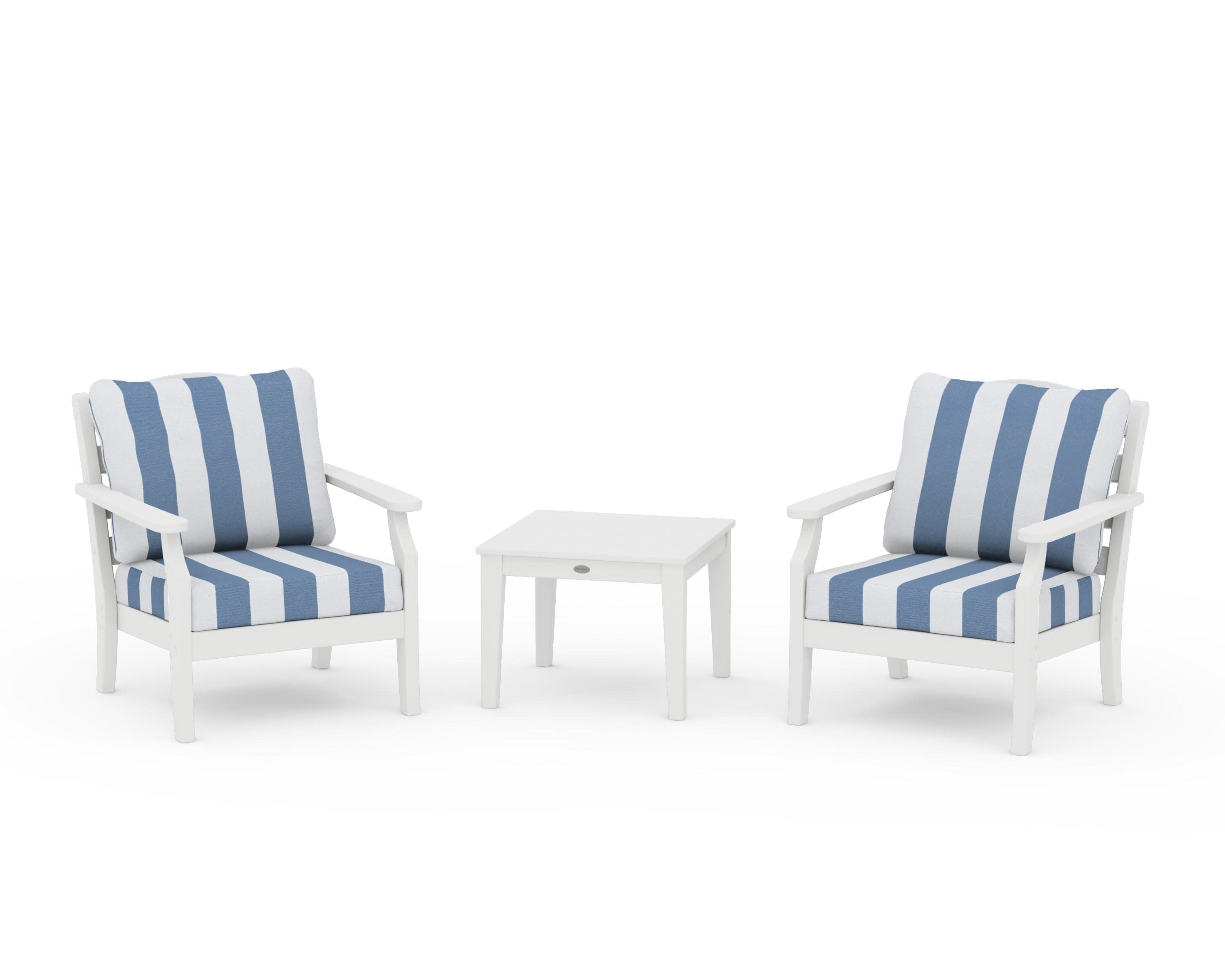 Savannah 3-Piece Deep Seating Set in White / Cabana Stripe Sky Blue