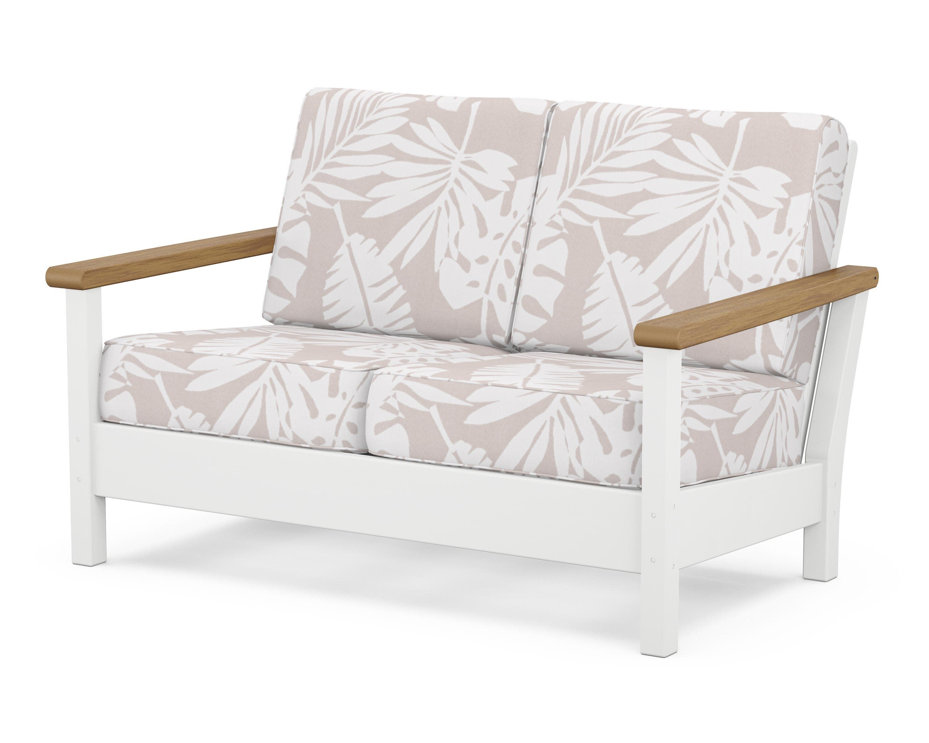 Harbour Deep Seating Loveseat in White / Natural / Leaf Dune Burlap