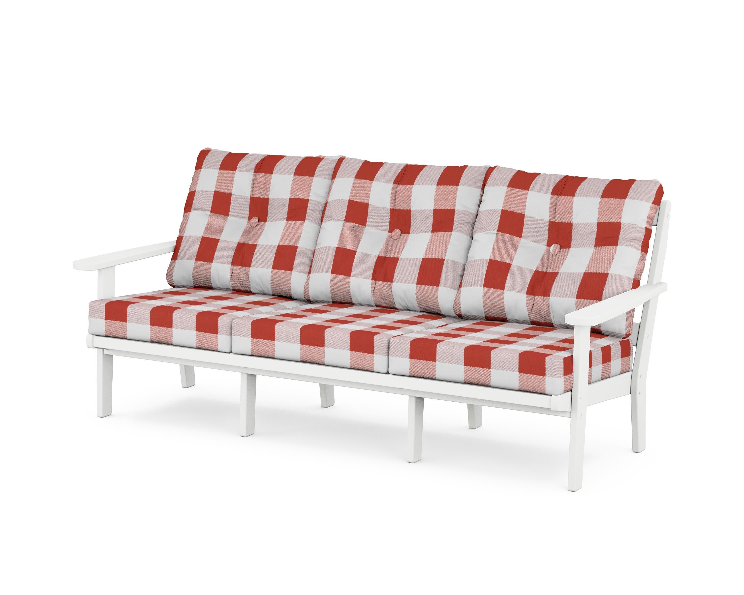 Mission Deep Seating Sofa in White / Buffalo Plaid Crimson