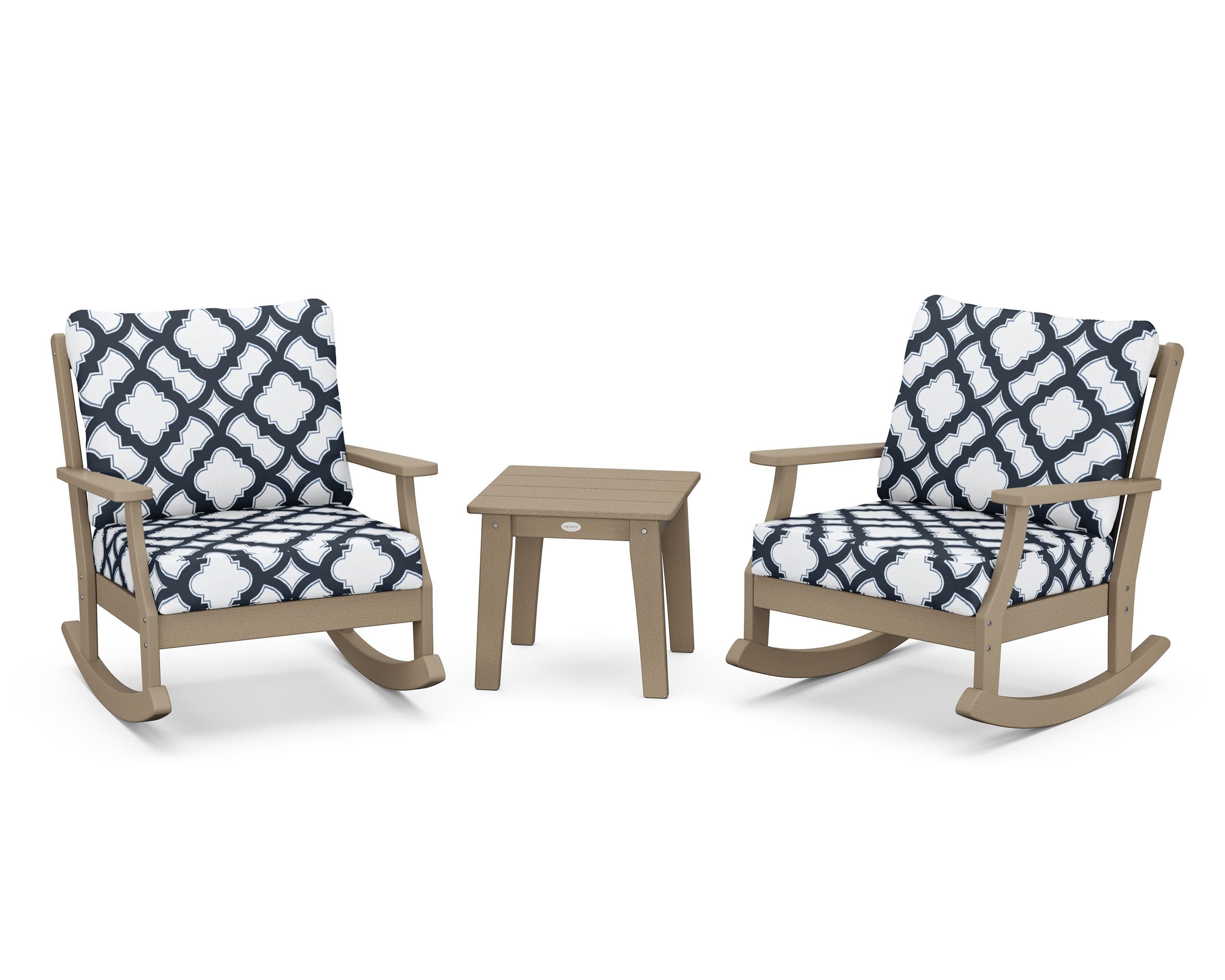 Braxton 3-Piece Deep Seating Rocker Set in Vintage Sahara / Trellis Marine Indigo
