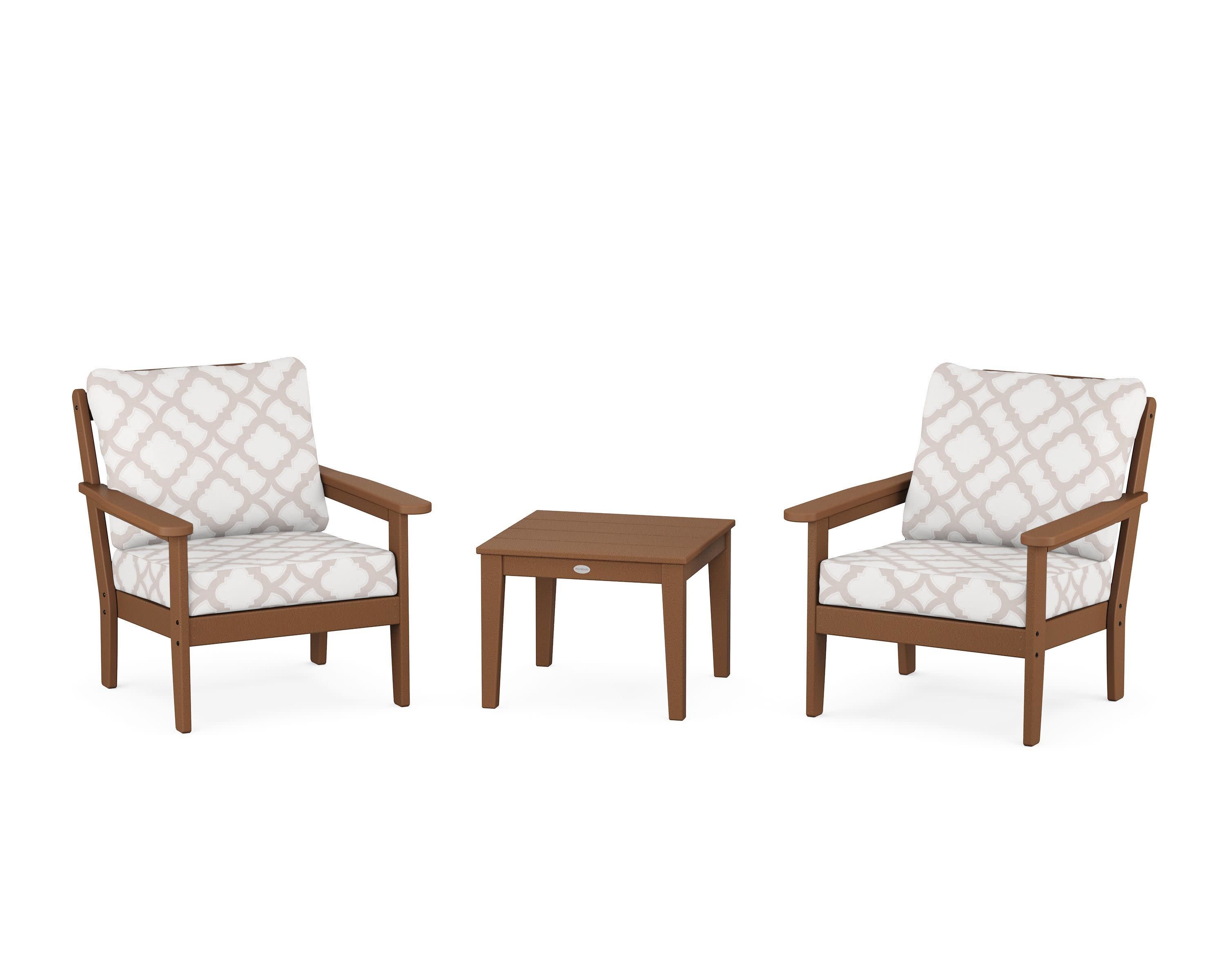 Cottage 3-Piece Deep Seating Set in Teak / Trellis Dune Burlap