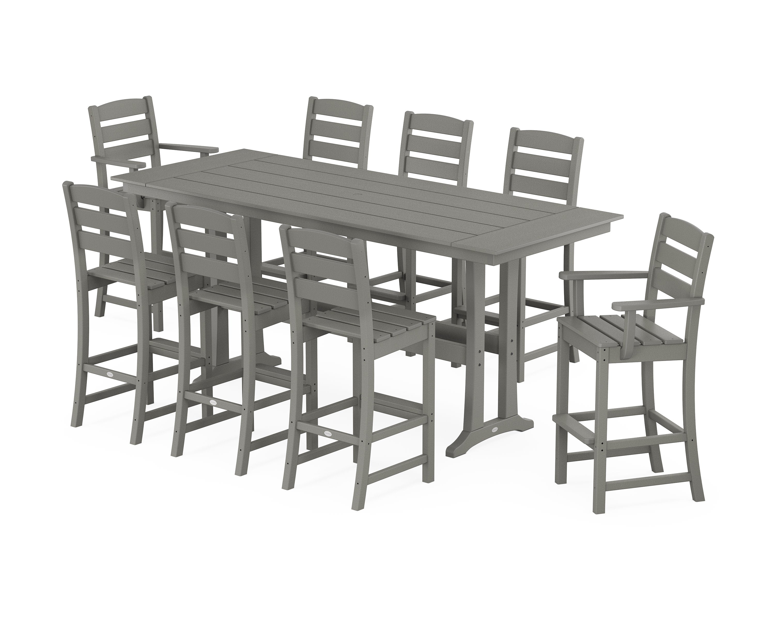 Lakeside 9-Piece Farmhouse Bar Set with Trestle Legs in Slate Grey