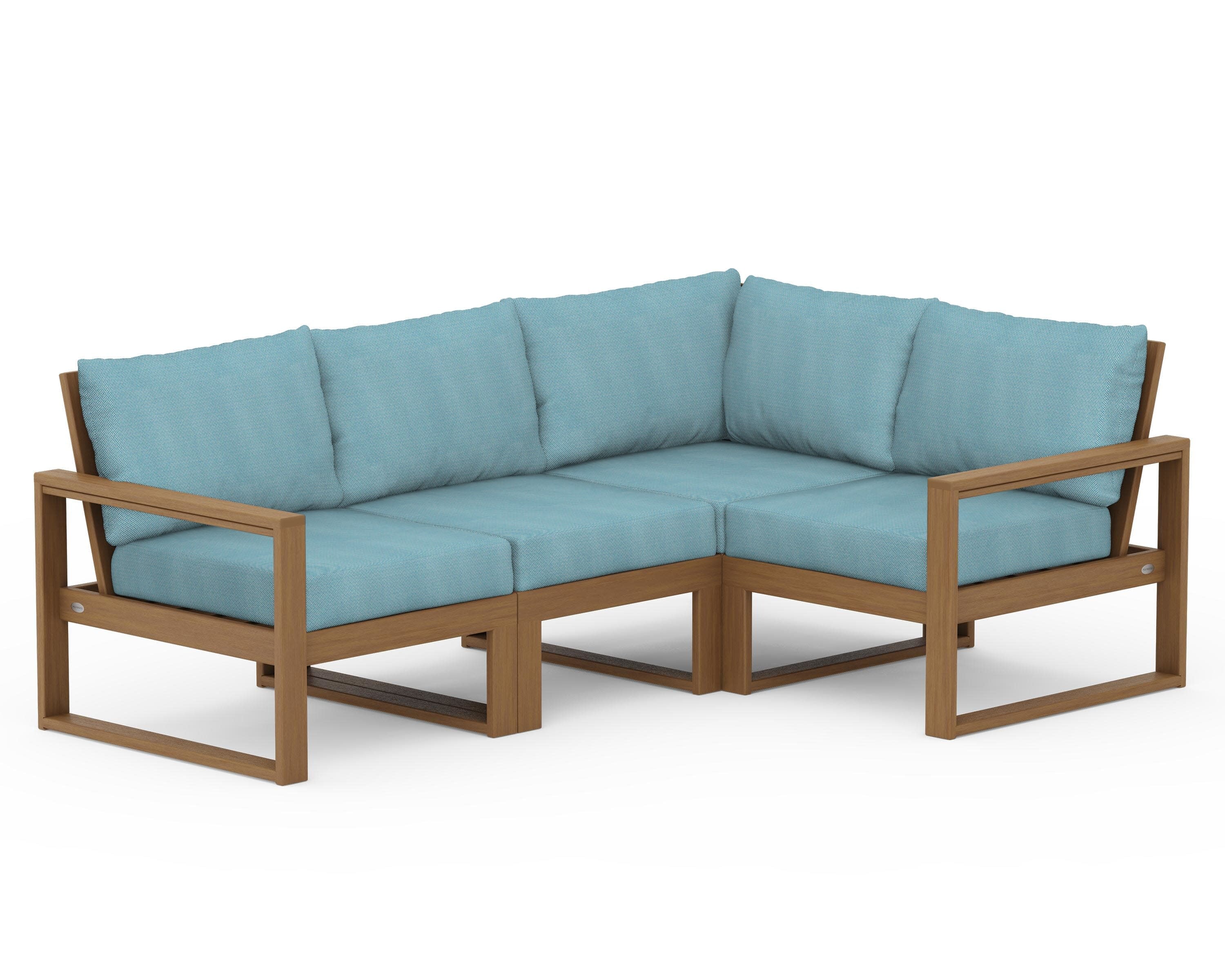 EDGE 4-Piece Modular Deep Seating Set in Natural / Lattice Sky Blue