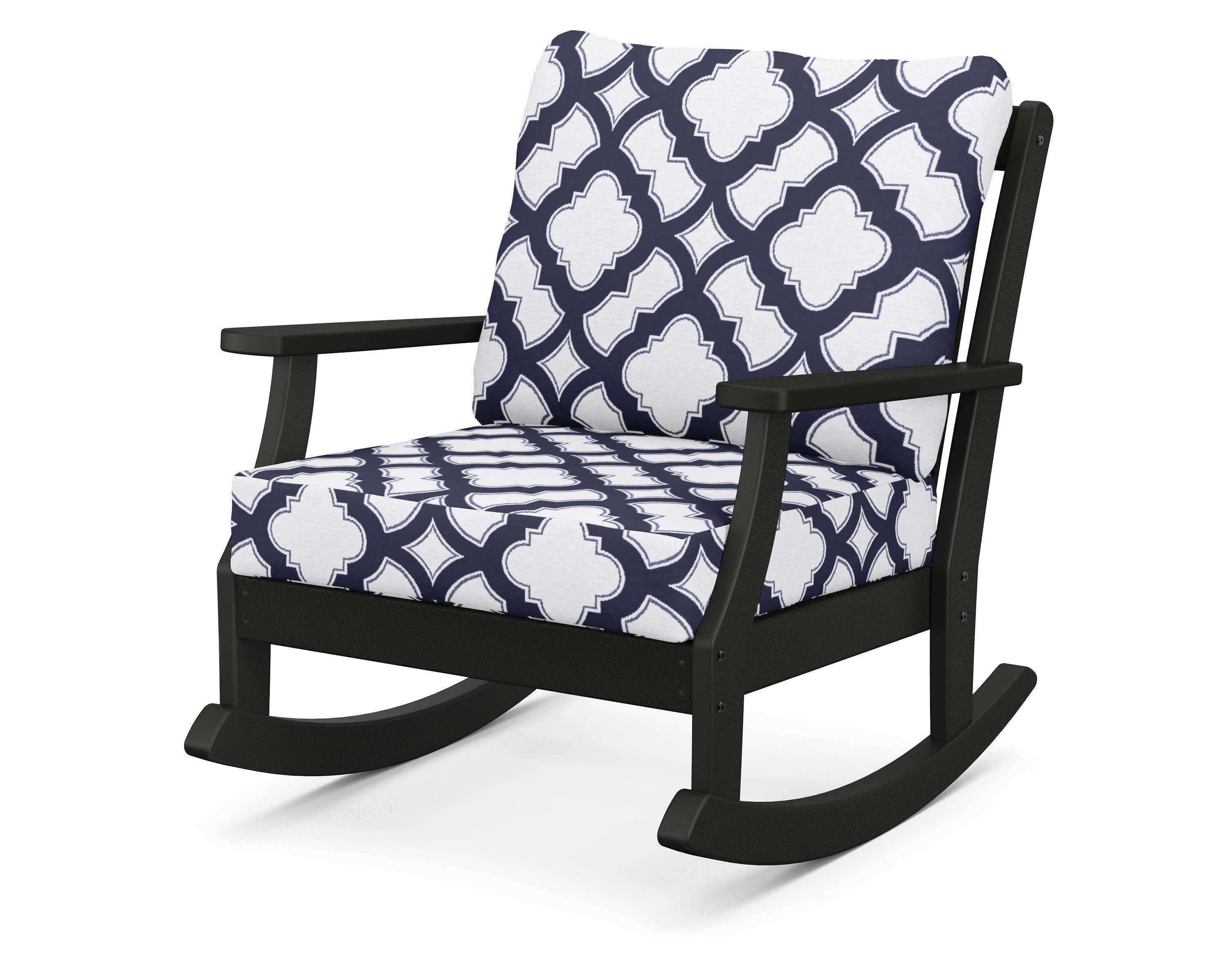 Braxton Deep Seating Rocking Chair in Black / Trellis Navy