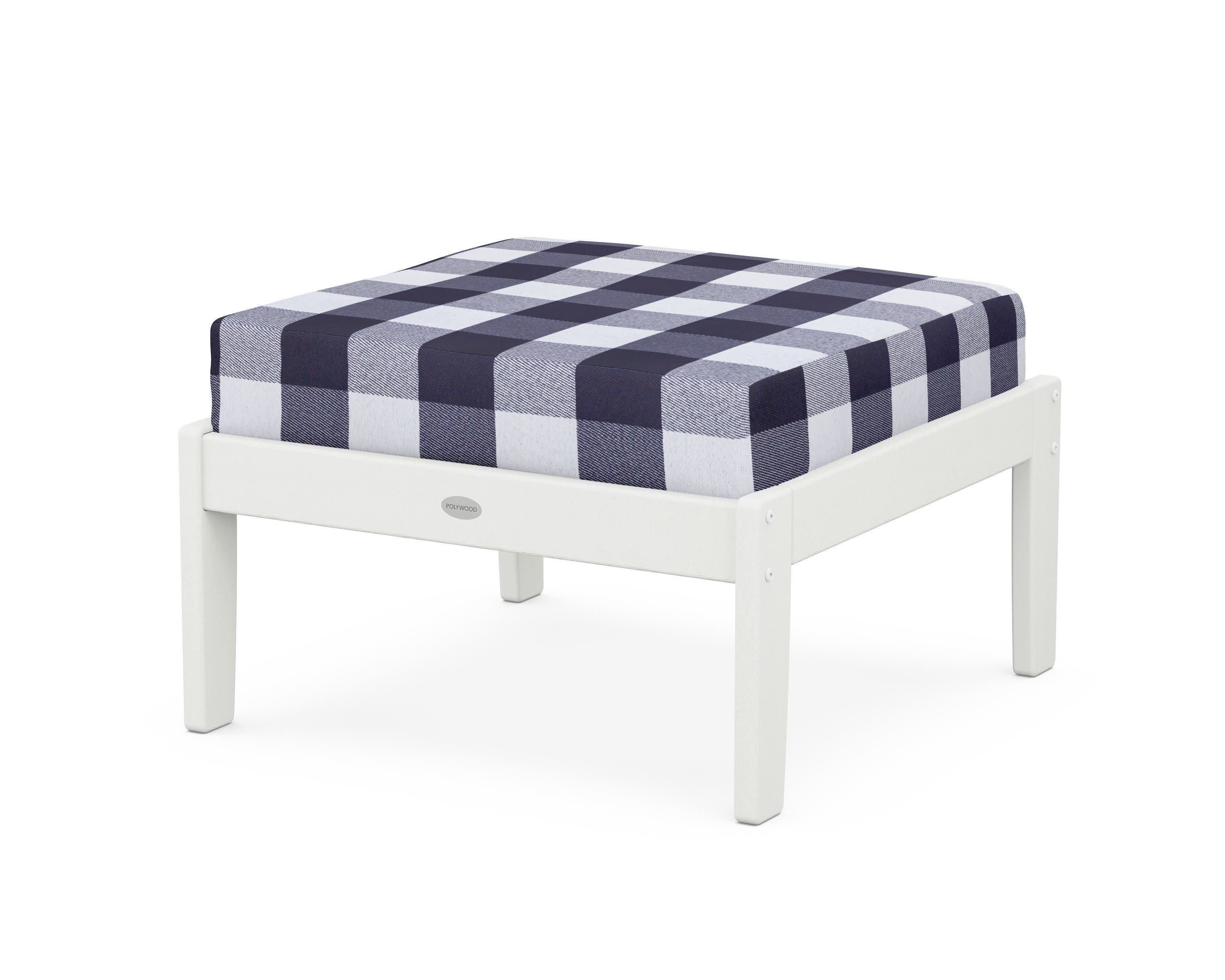Braxton Deep Seating Ottoman in Vintage White / Buffalo Plaid Navy