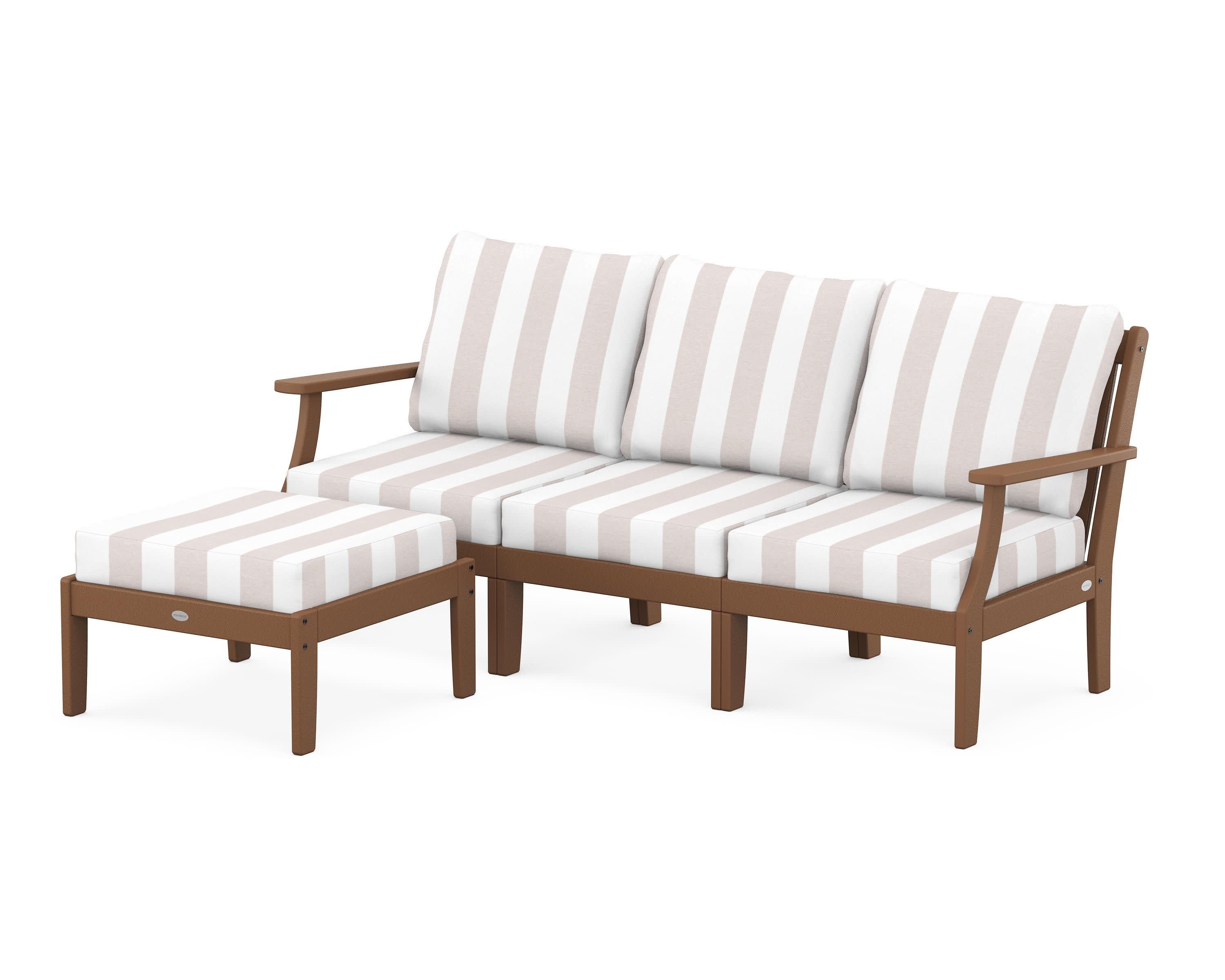Braxton Modular 4-Piece Deep Seating Set with Ottoman in Teak / Cabana Stripe Dune Burlap