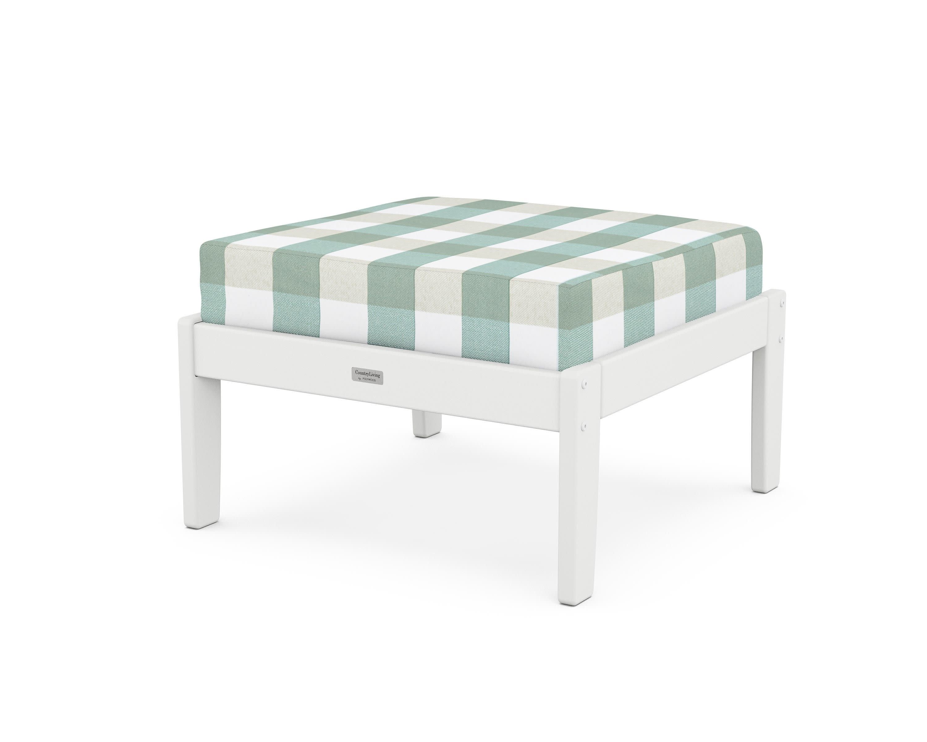 Cottage Deep Seating Ottoman in White / Buffalo Plaid Glacier Spa