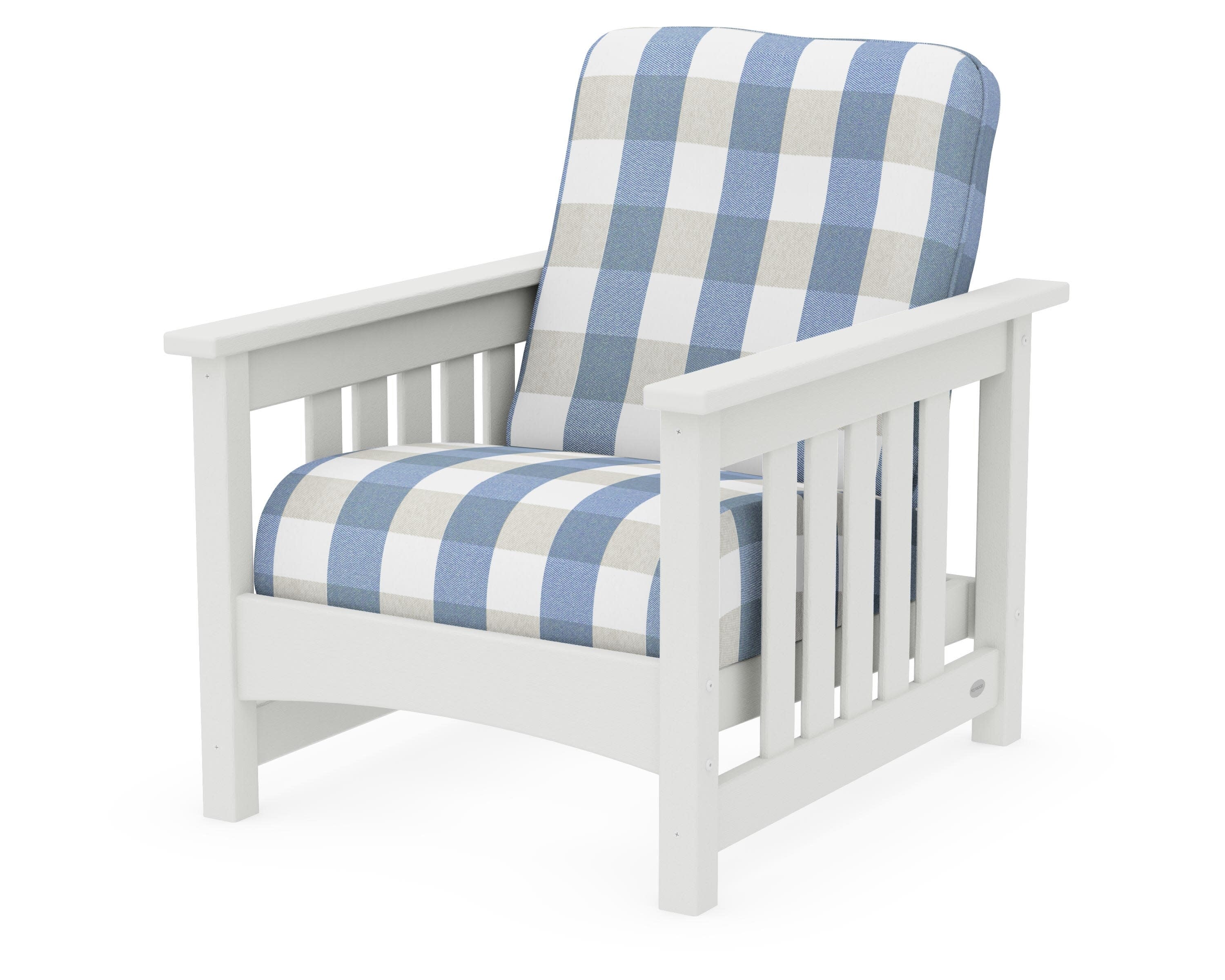 Club Mission Chair in Vintage White / Buffalo Plaid Sky Blue