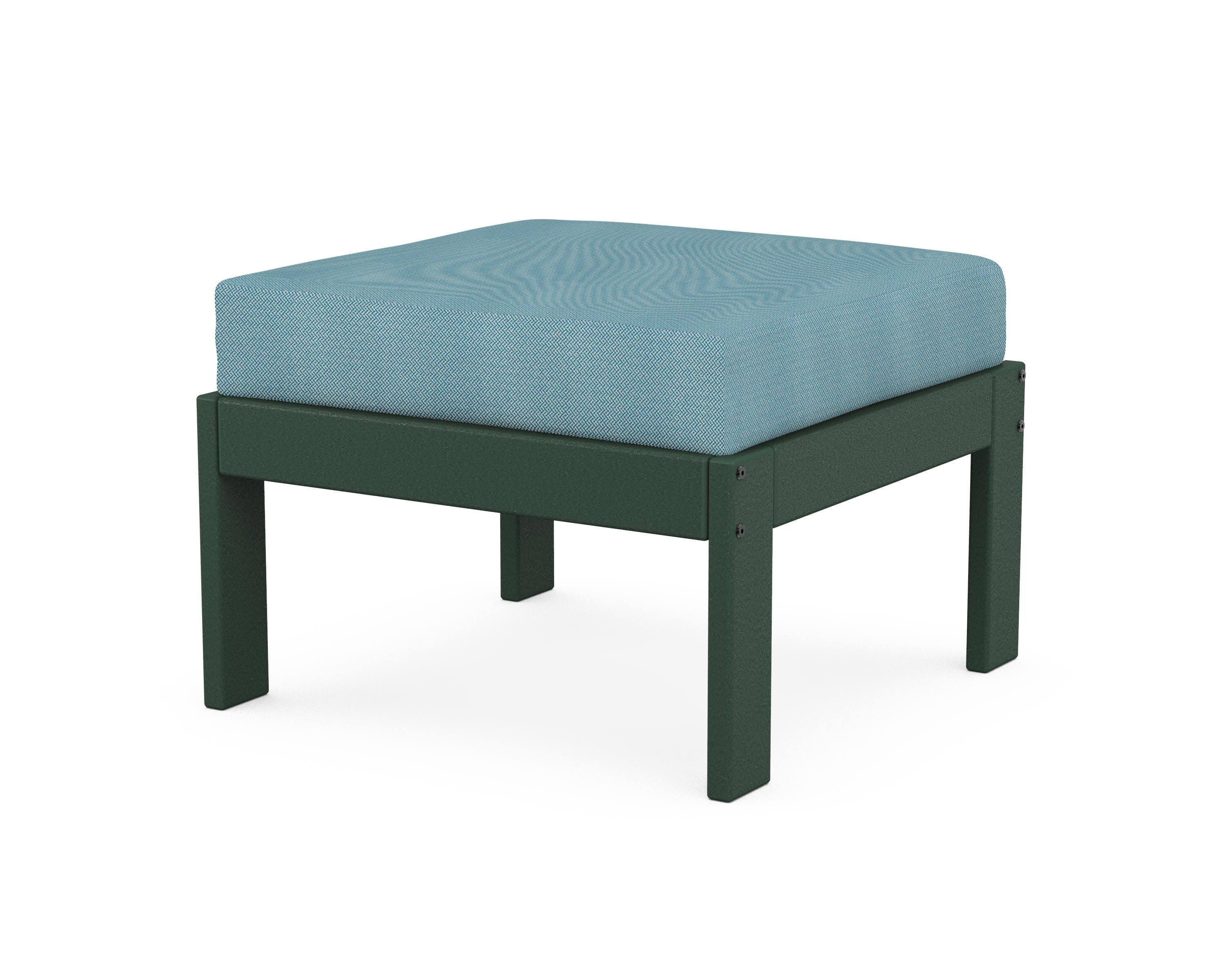 Vineyard Modular Ottoman in Green / Lattice Sky Blue