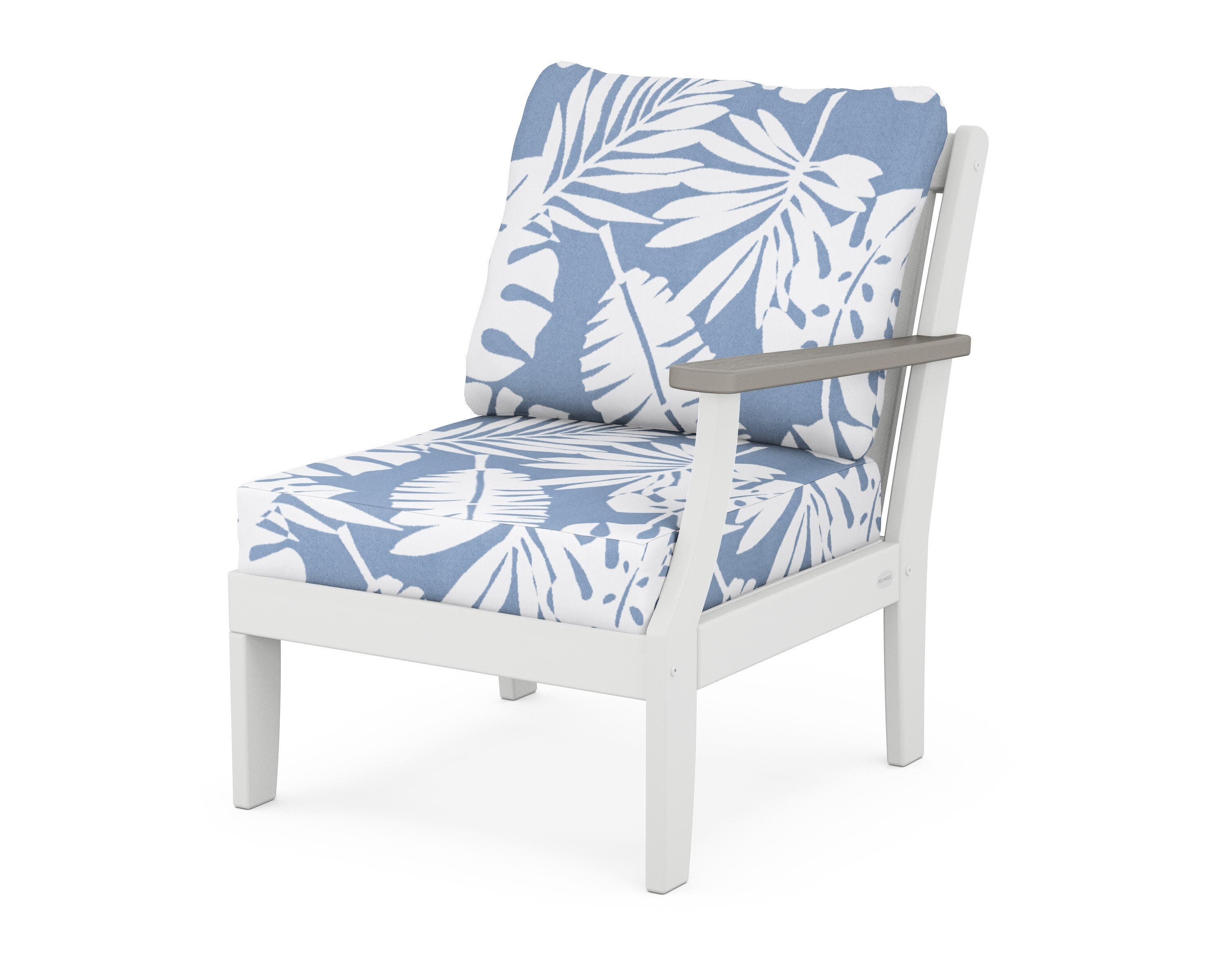 Braxton Modular Right Arm Chair in White / Driftwood / Leaf Sky Blue