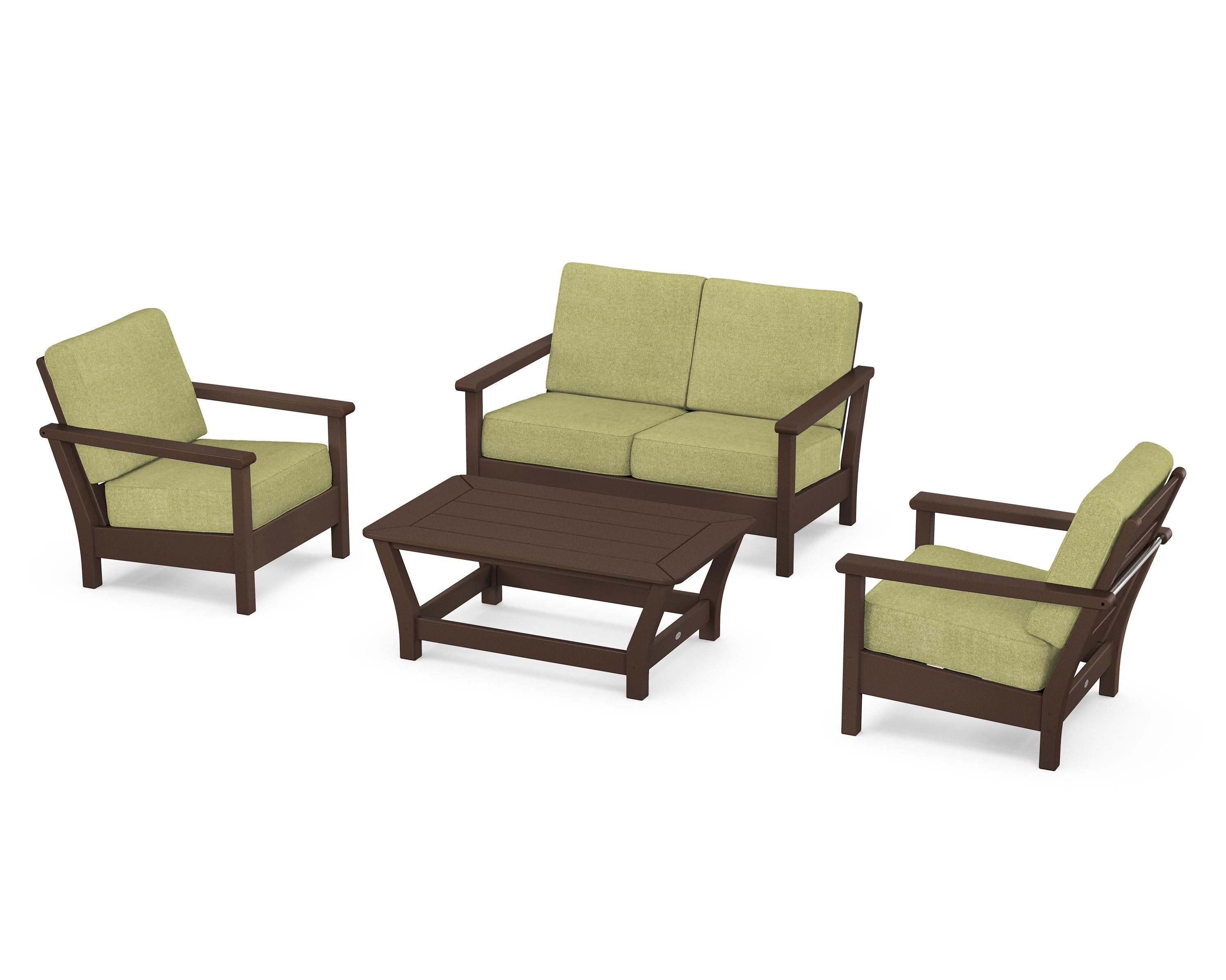 Harbour 4-Piece Deep Seating Set in Mahogany / Chartreuse Boucle