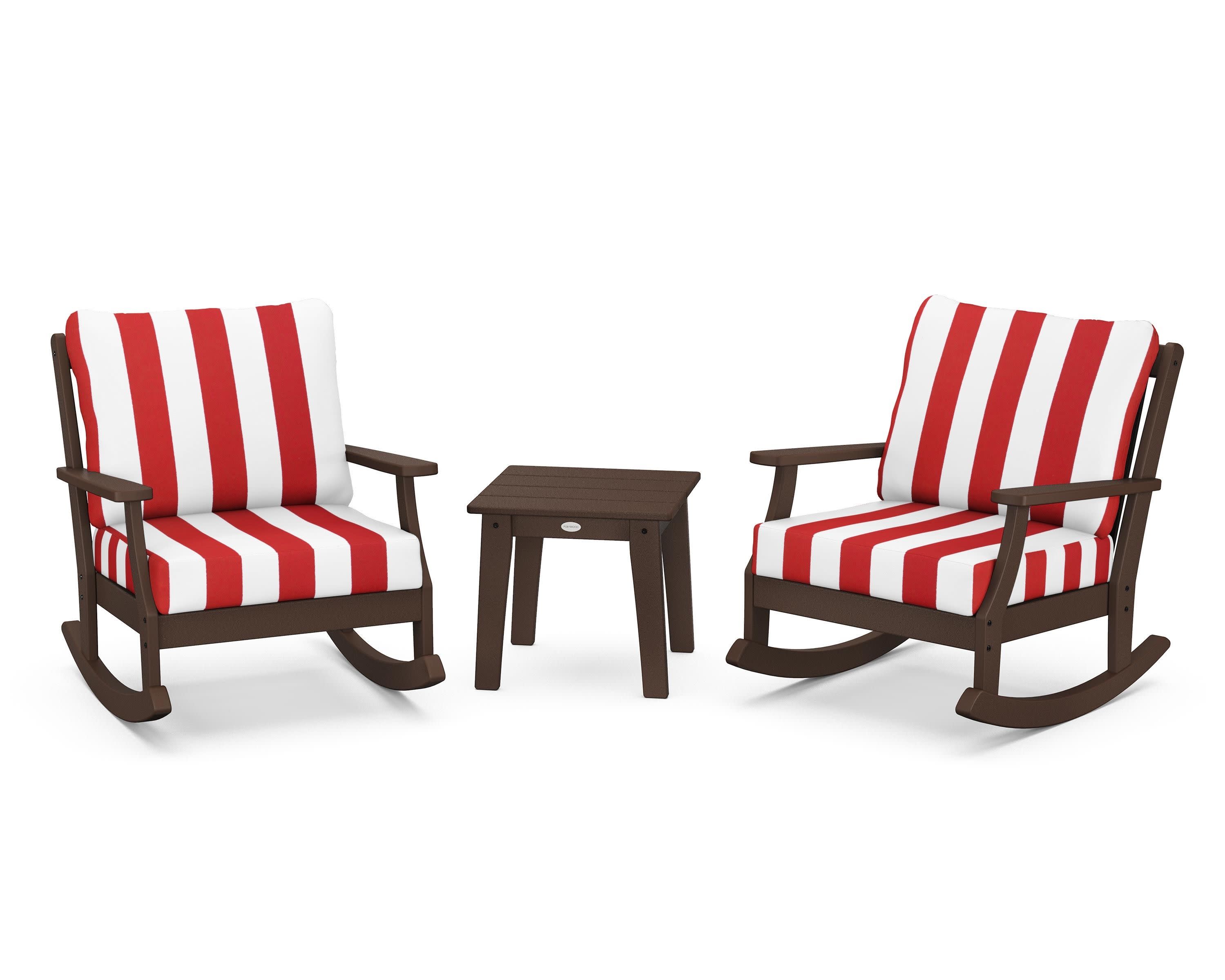 Braxton 3-Piece Deep Seating Rocker Set in Mahogany / Cabana Stripe Crimson
