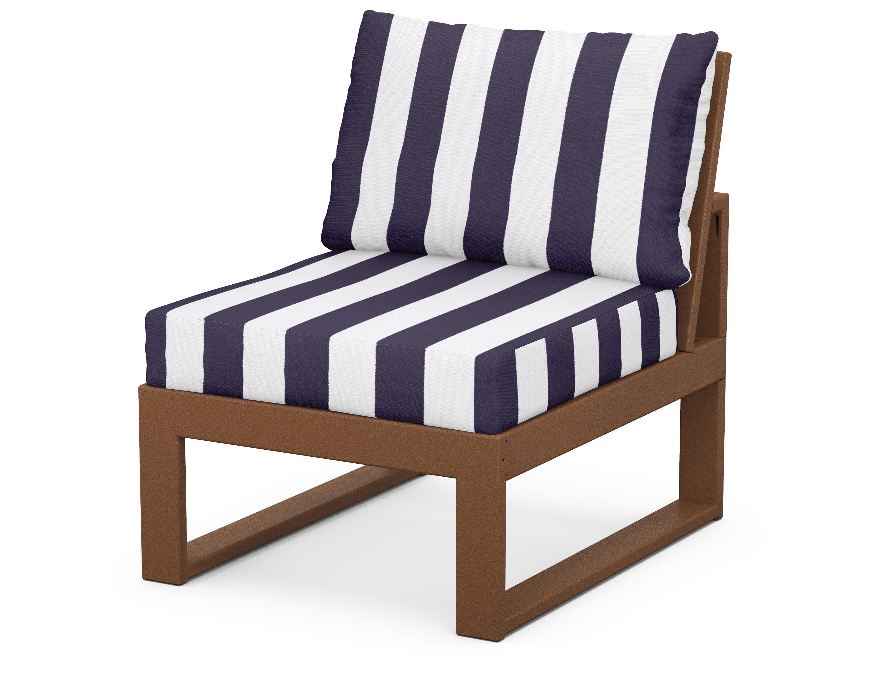 Modular Armless Chair in Teak / Cabana Stripe Navy
