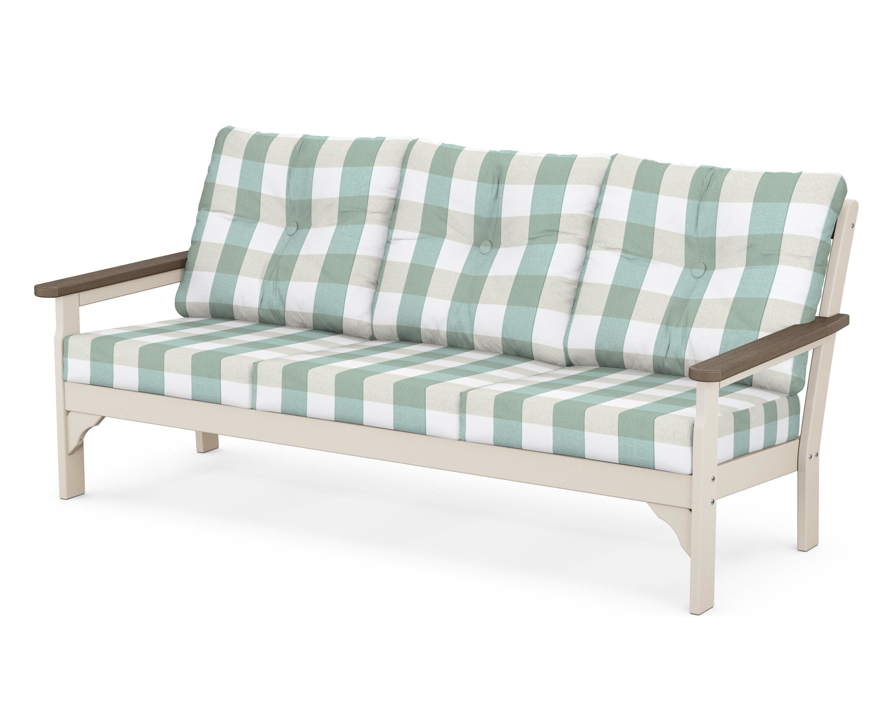 Vineyard Deep Seating Sofa in Sand / Kona / Buffalo Plaid Glacier Spa