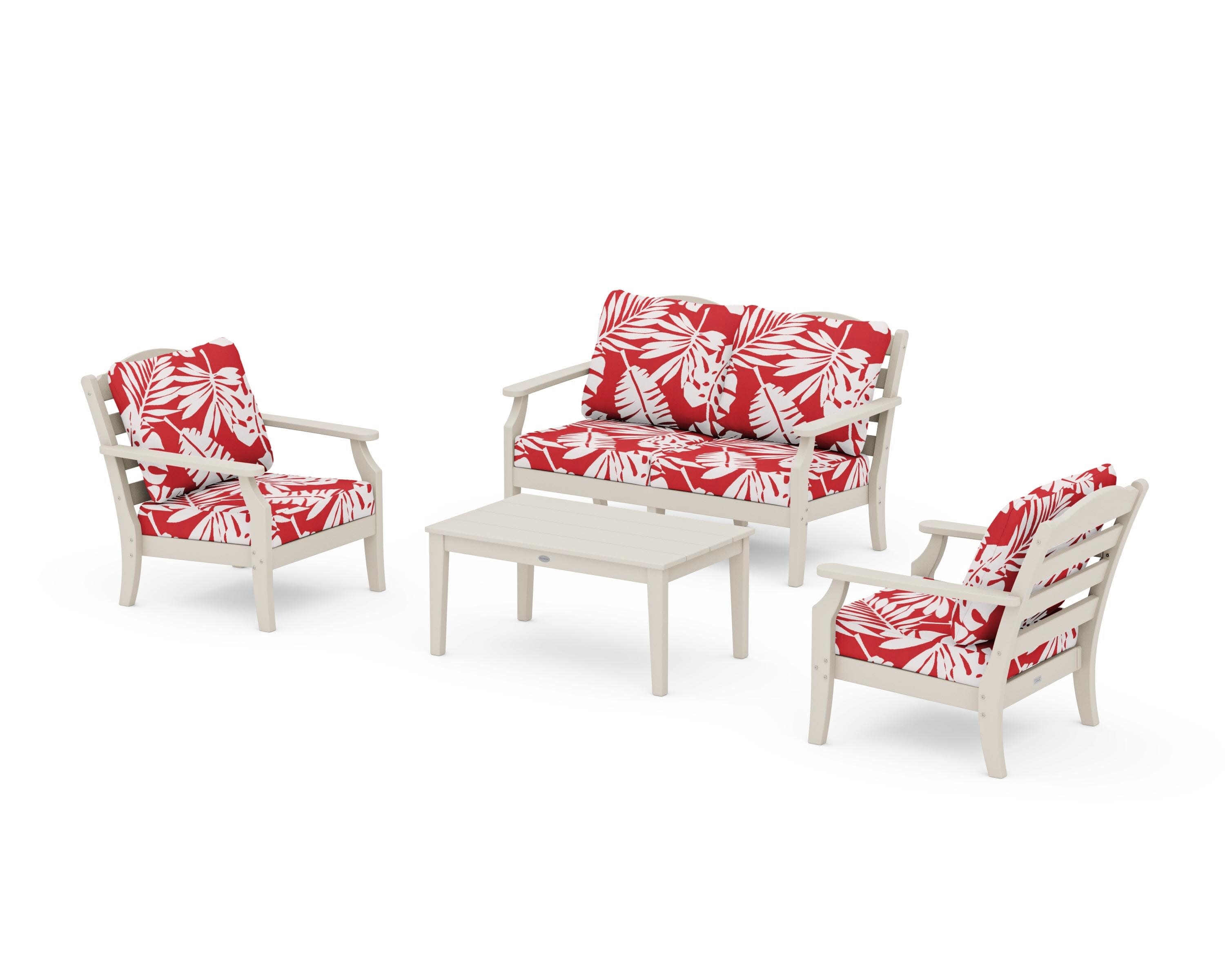 Savannah 4-Piece Deep Seating Set with Loveseat in Sand / Leaf Crimson