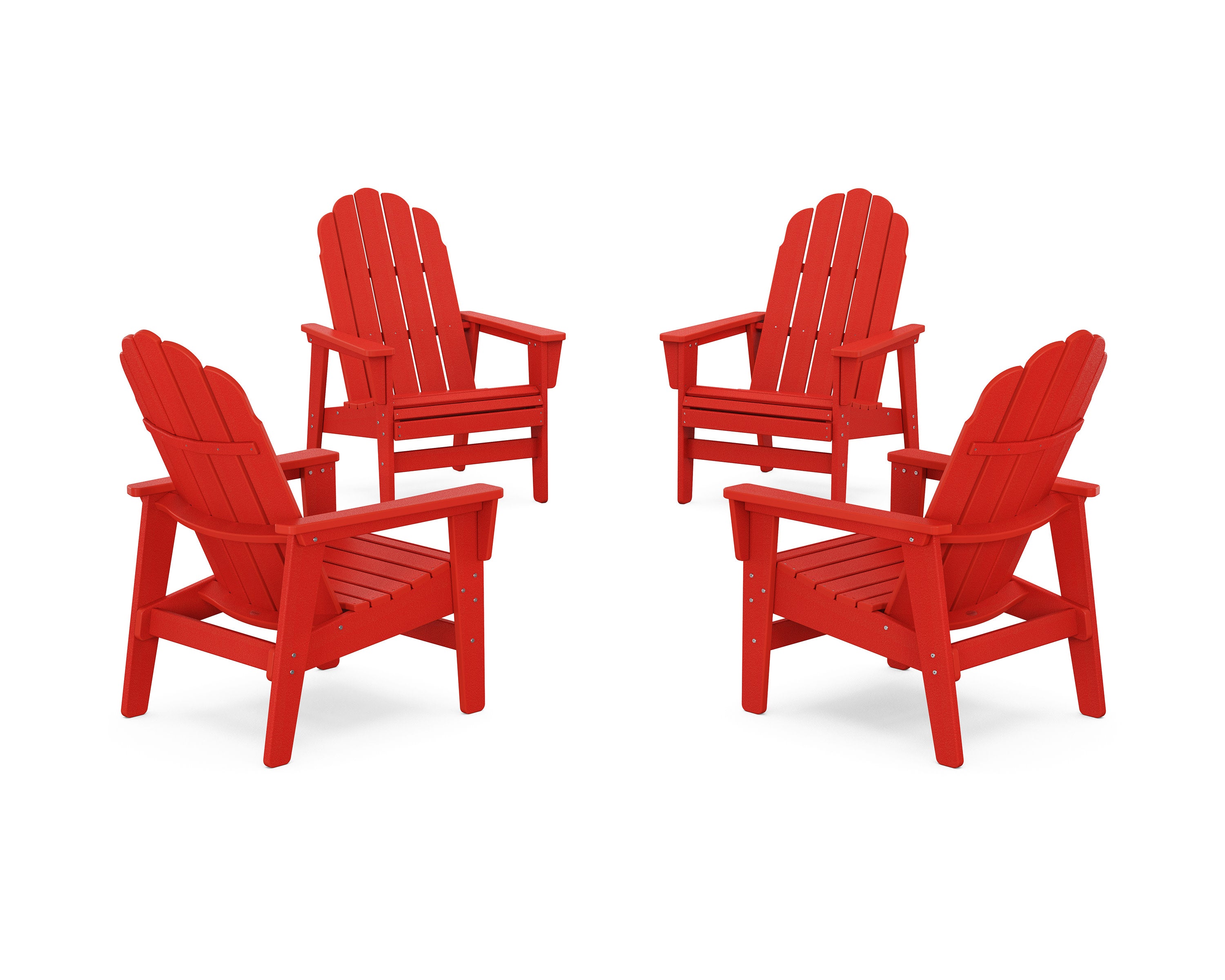 4-Piece Vineyard Grand Upright Adirondack Chair Conversation Set in Sunset Red