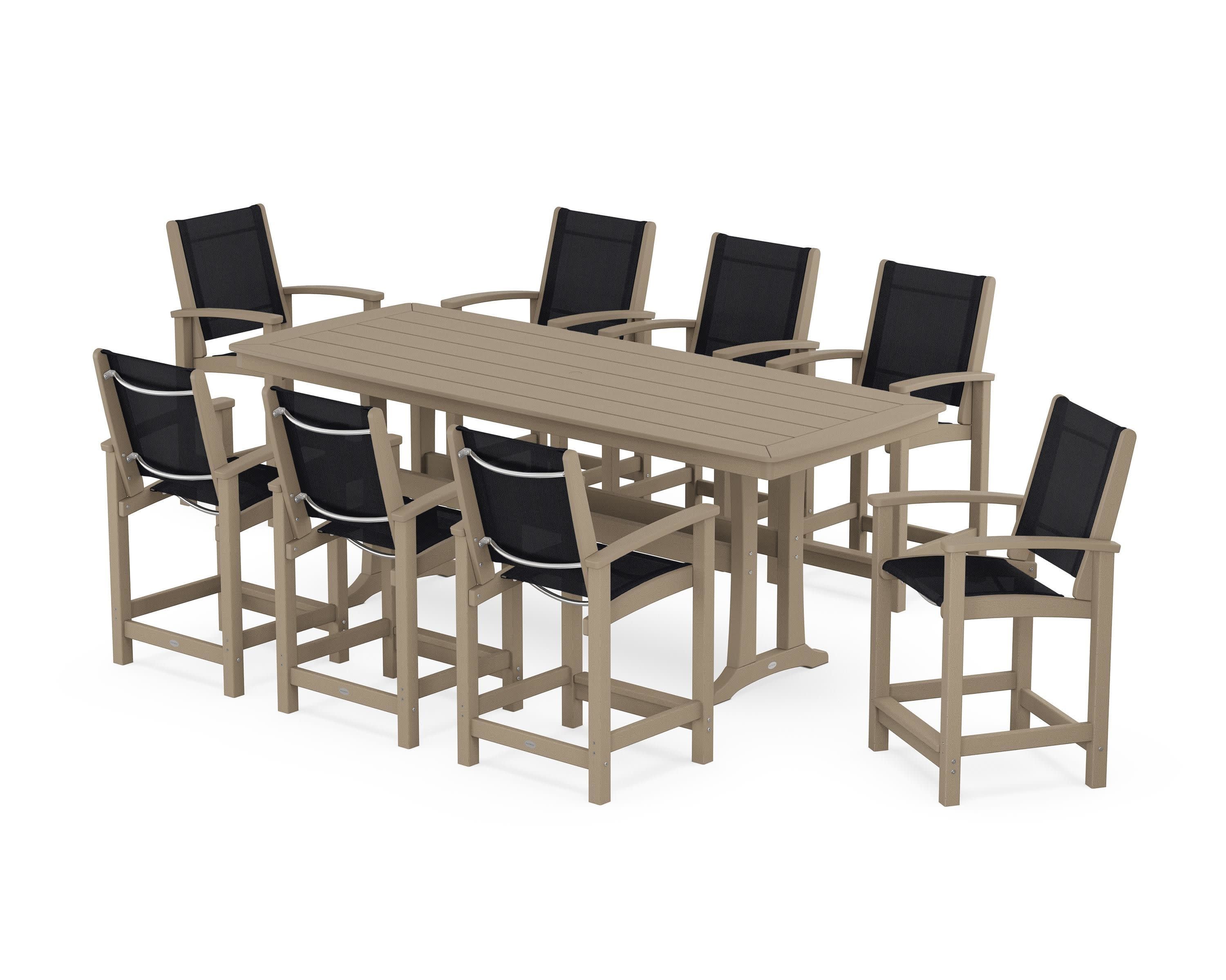 Coastal 9-Piece Counter Set with Trestle Legs in Vintage Sahara / Black Sling