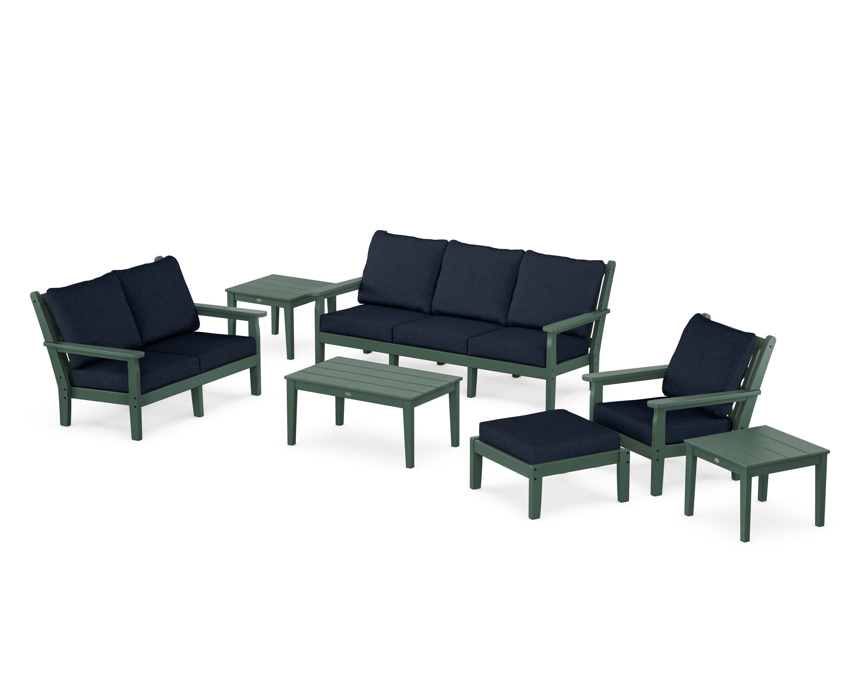 Chippendale 7-Piece Deep Seating Set in Green / Marine Indigo
