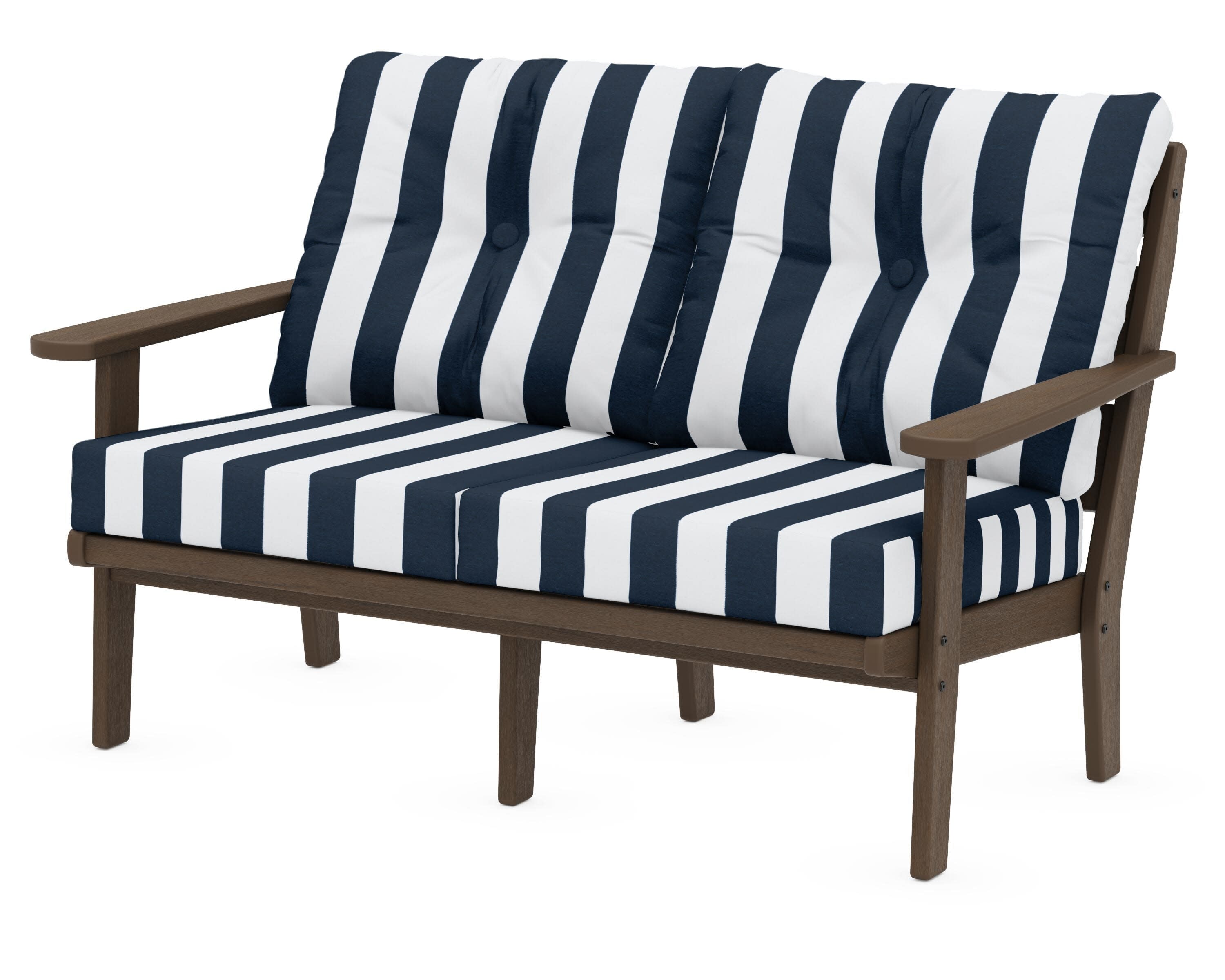Lakeside Deep Seating Loveseat in Kona / Cabana Stripe Marine Indigo