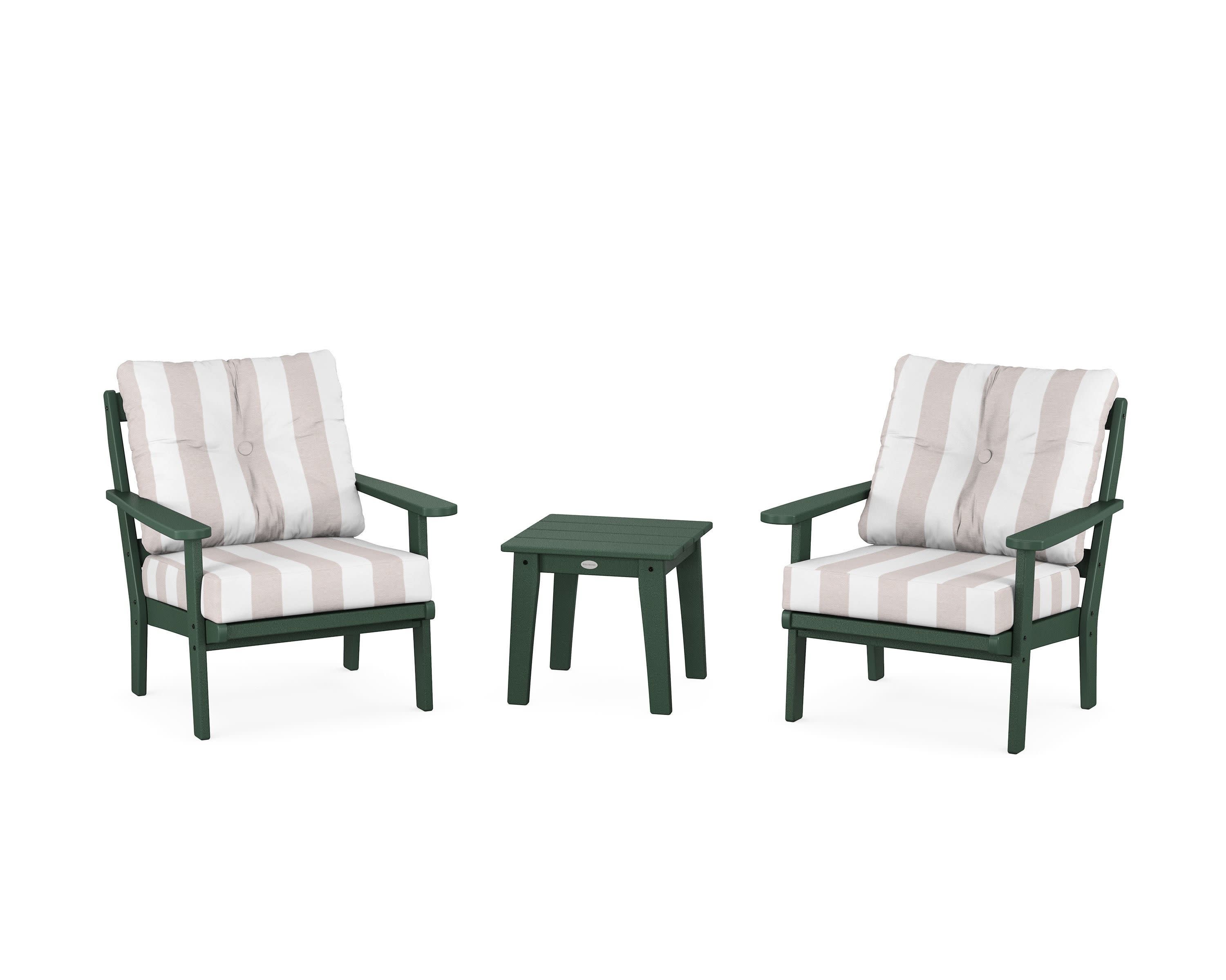 Mission 3-Piece Deep Seating Set in Green / Cabana Stripe Dune Burlap