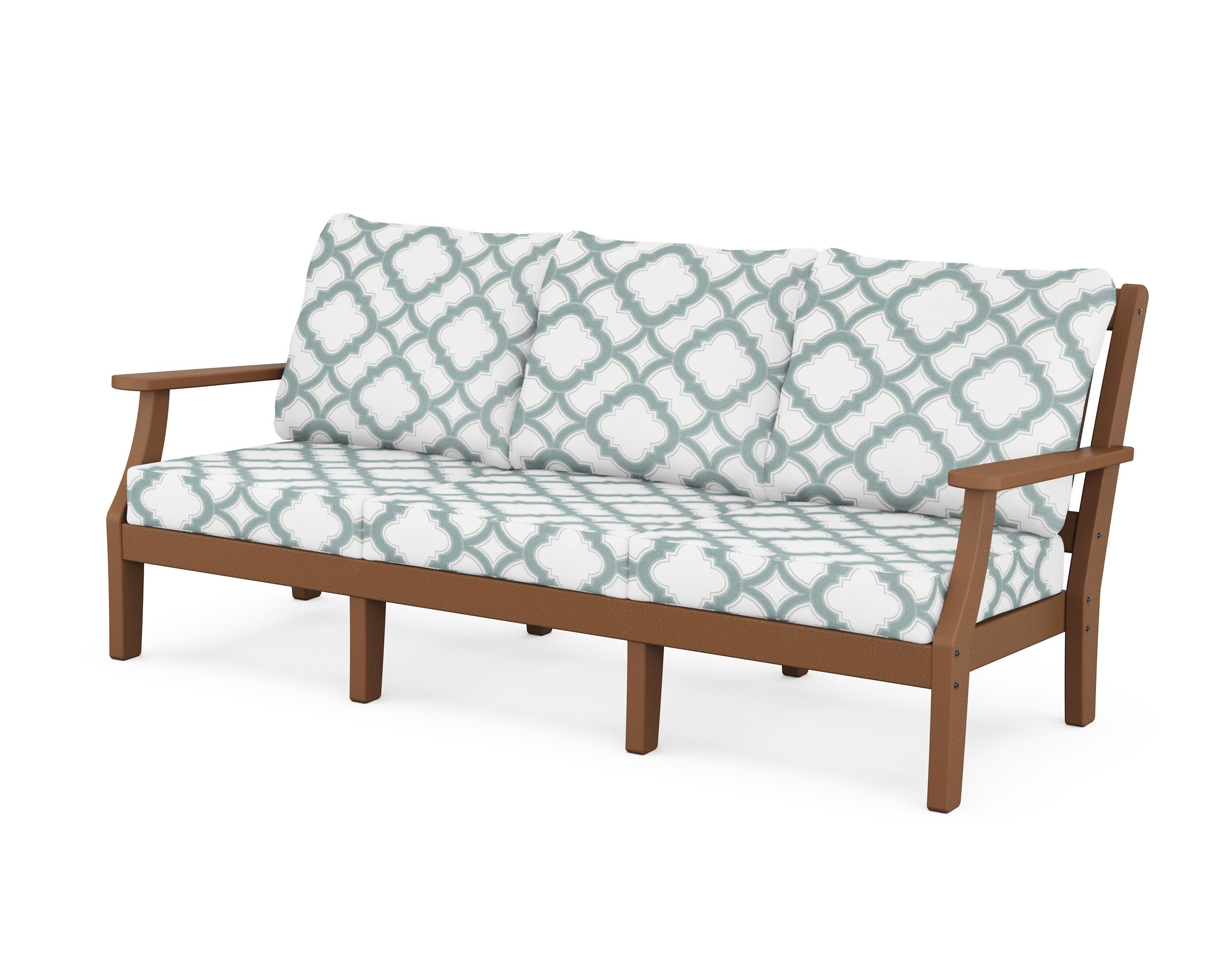 Chinoiserie Deep Seating Sofa in Teak / Trellis Glacier Spa